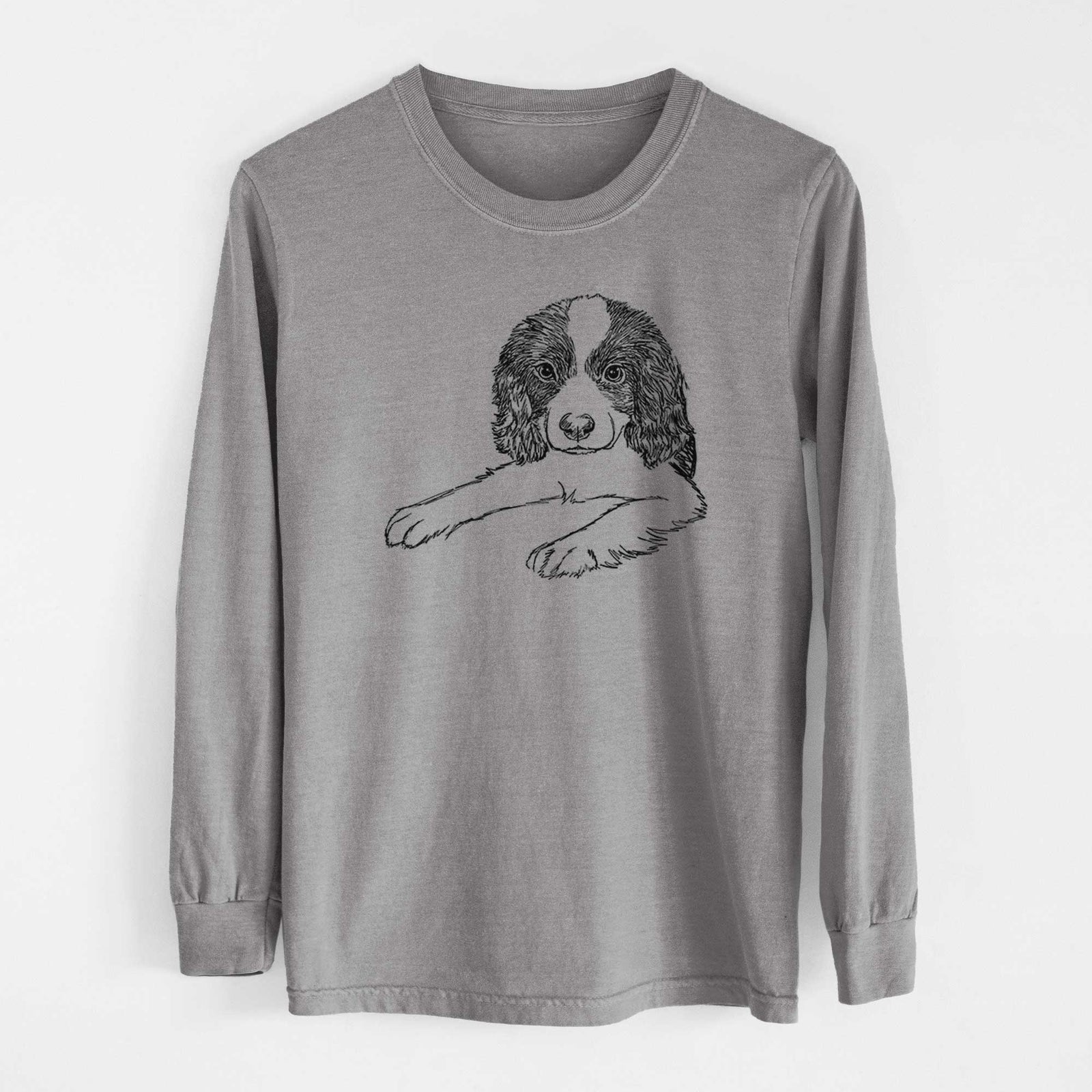 Doodled Bandit the English Springer Spaniel Puppy - Heavyweight 100% Cotton Long Sleeve