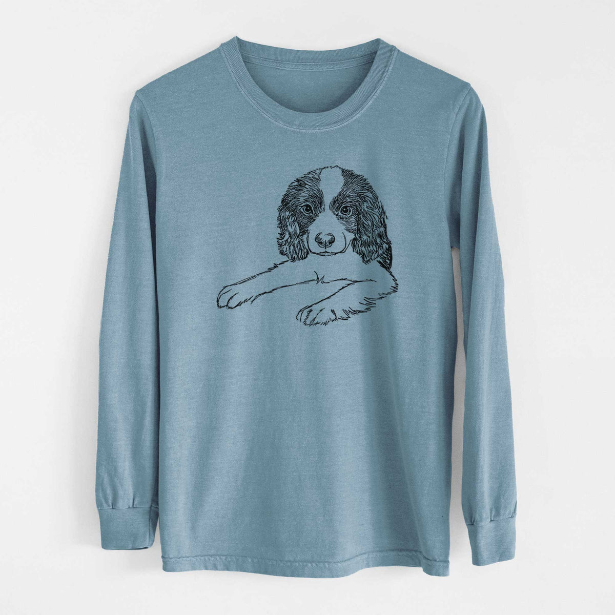 Doodled Bandit the English Springer Spaniel Puppy - Heavyweight 100% Cotton Long Sleeve