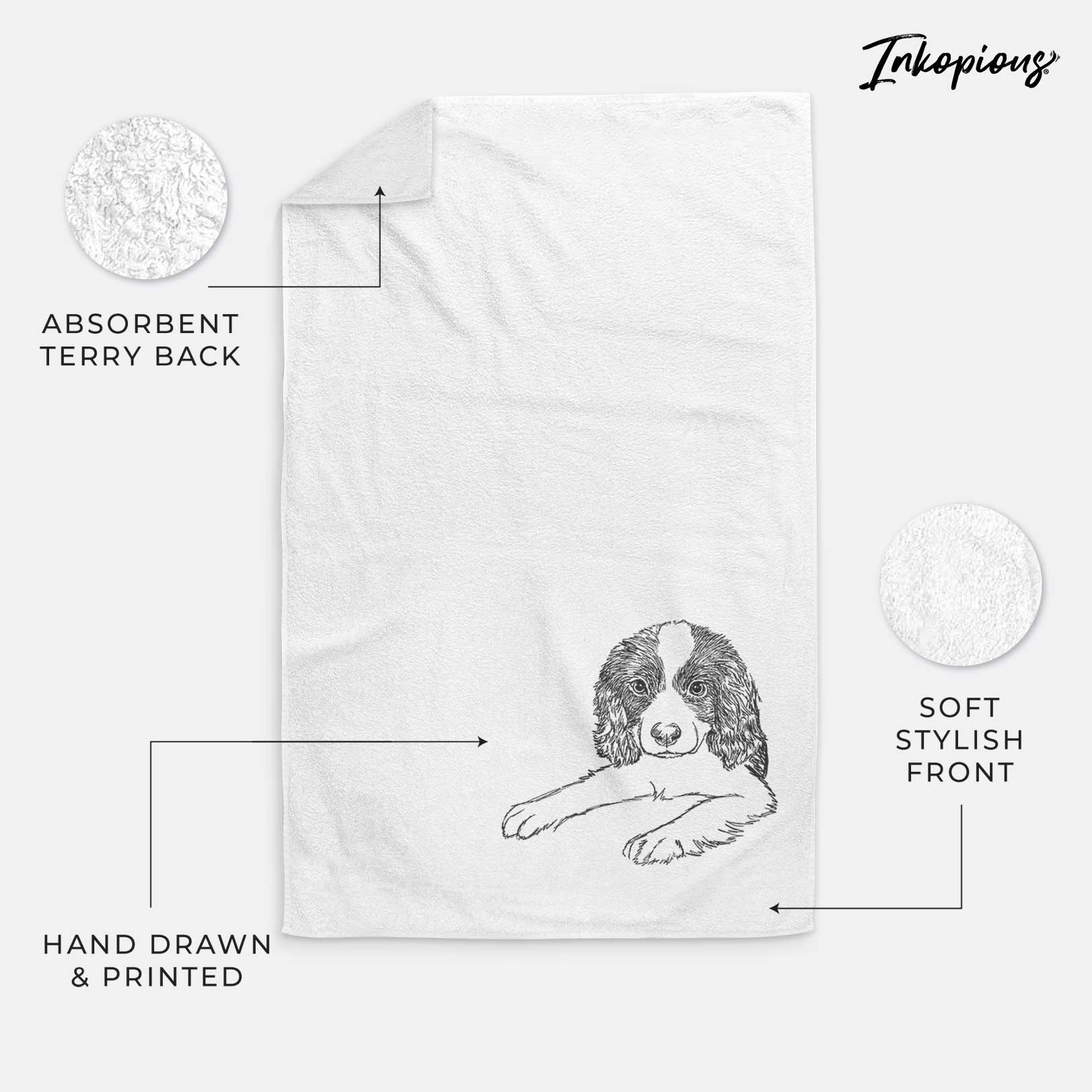 Doodled Bandit the English Springer Spaniel Puppy Decorative Hand Towel