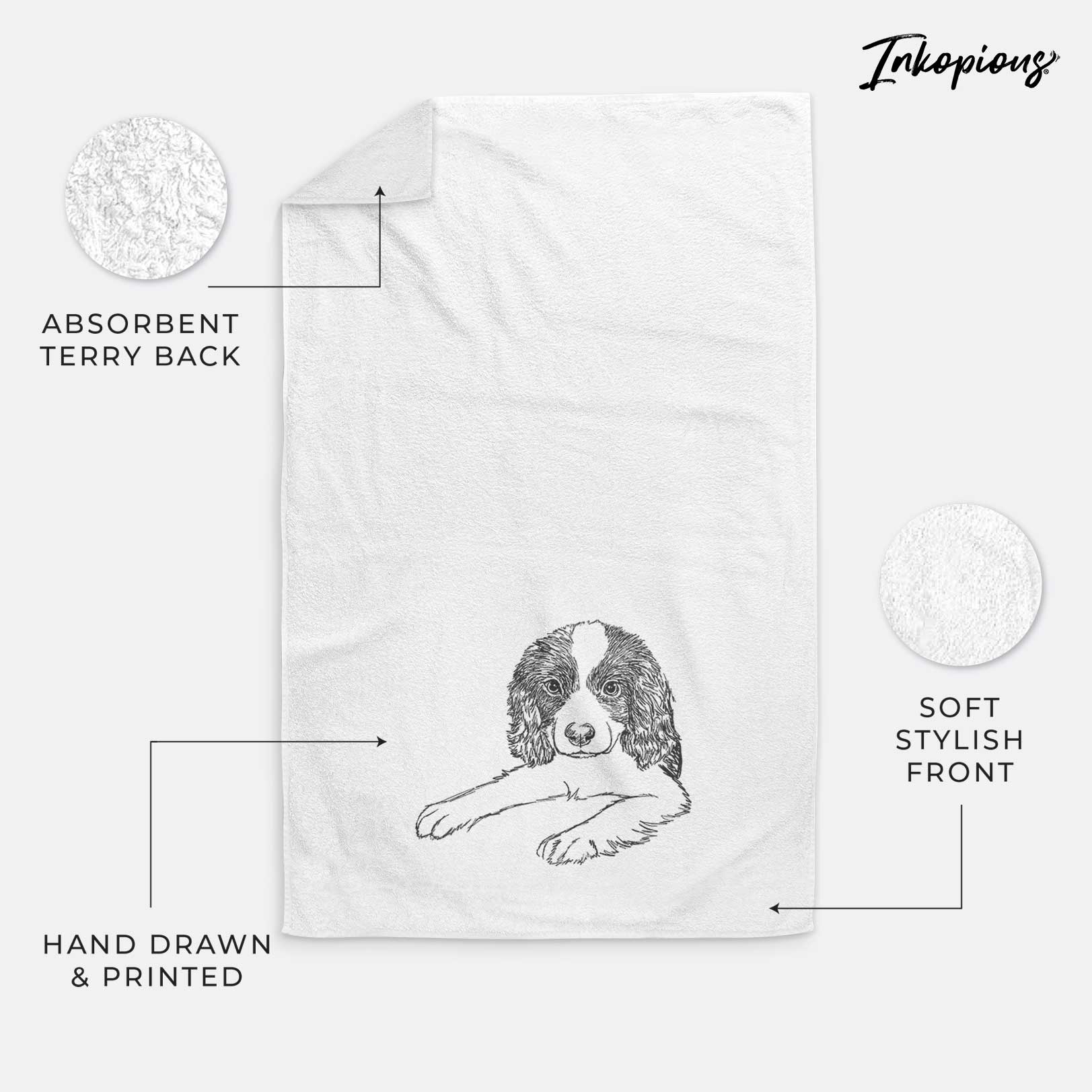 Doodled Bandit the English Springer Spaniel Puppy Decorative Hand Towel