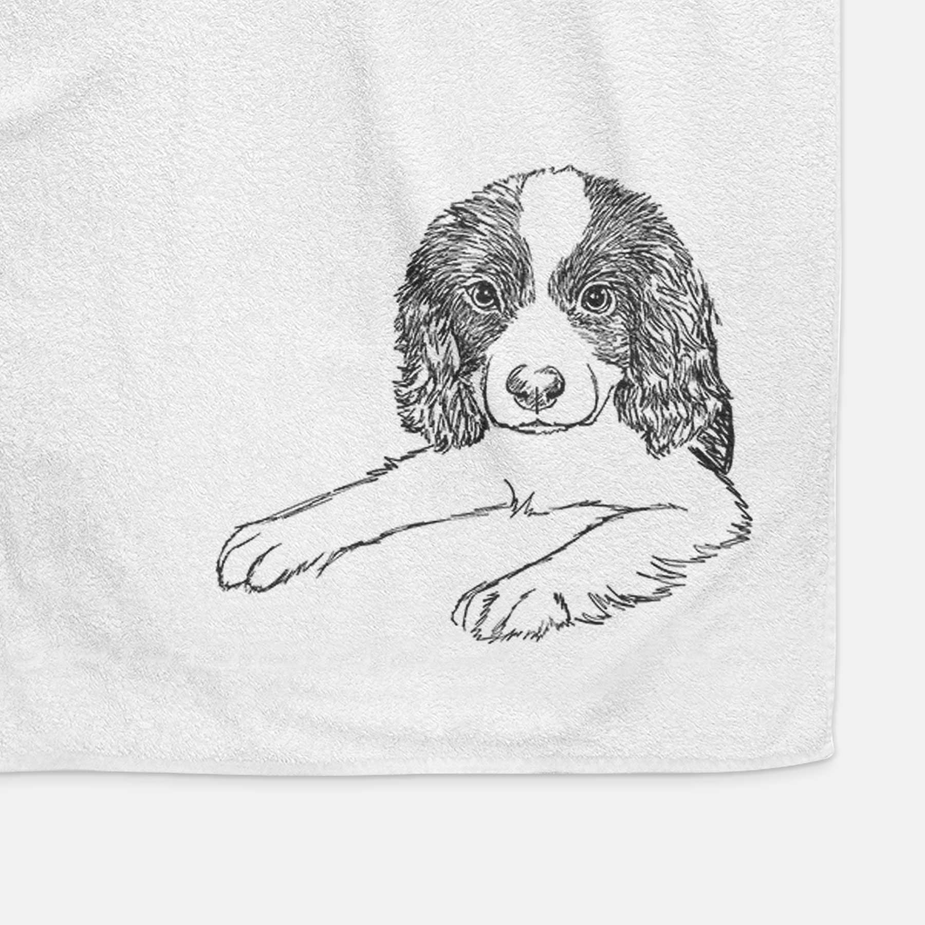 Doodled Bandit the English Springer Spaniel Puppy Decorative Hand Towel