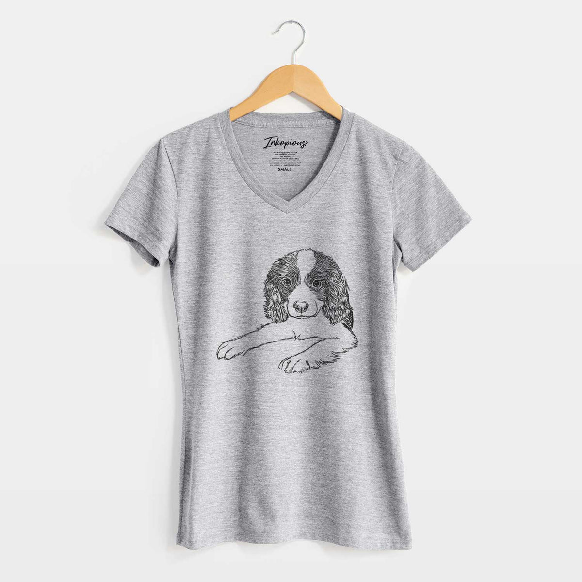 Doodled Bandit the English Springer Spaniel Puppy - Women's V-neck Shirt