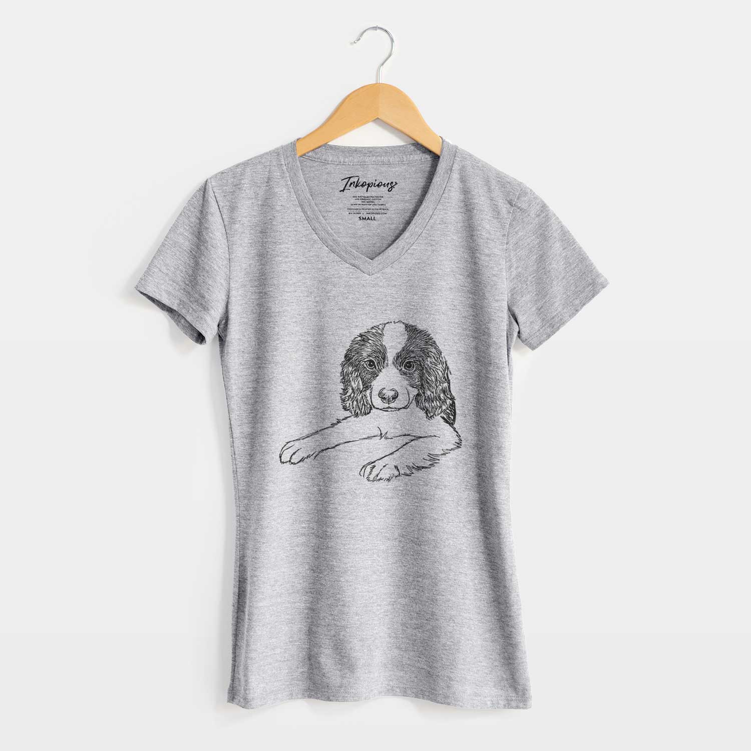 Doodled Bandit the English Springer Spaniel Puppy - Women's V-neck Shirt