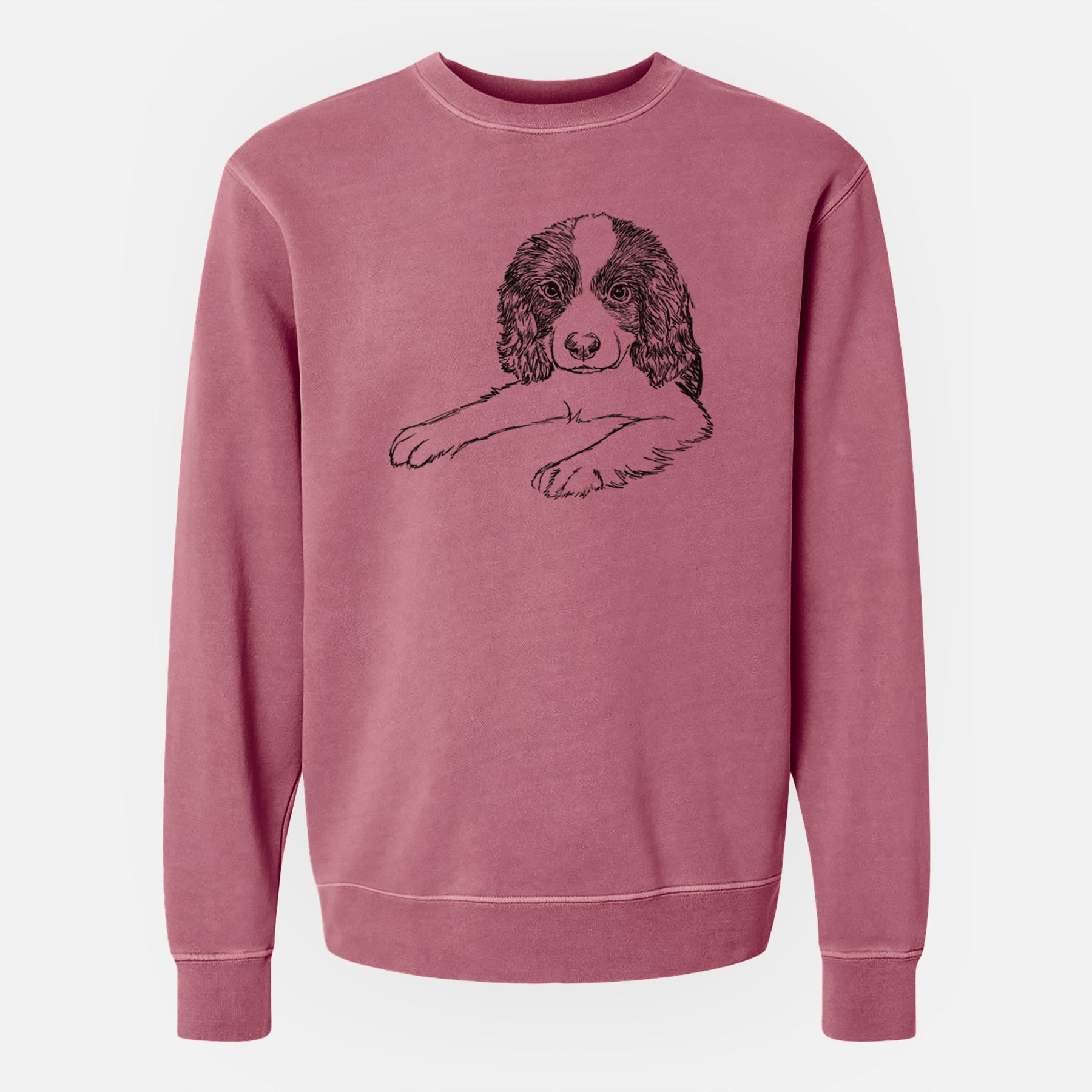 Doodled Bandit the English Springer Spaniel Puppy - Unisex Pigment Dyed Crew Sweatshirt