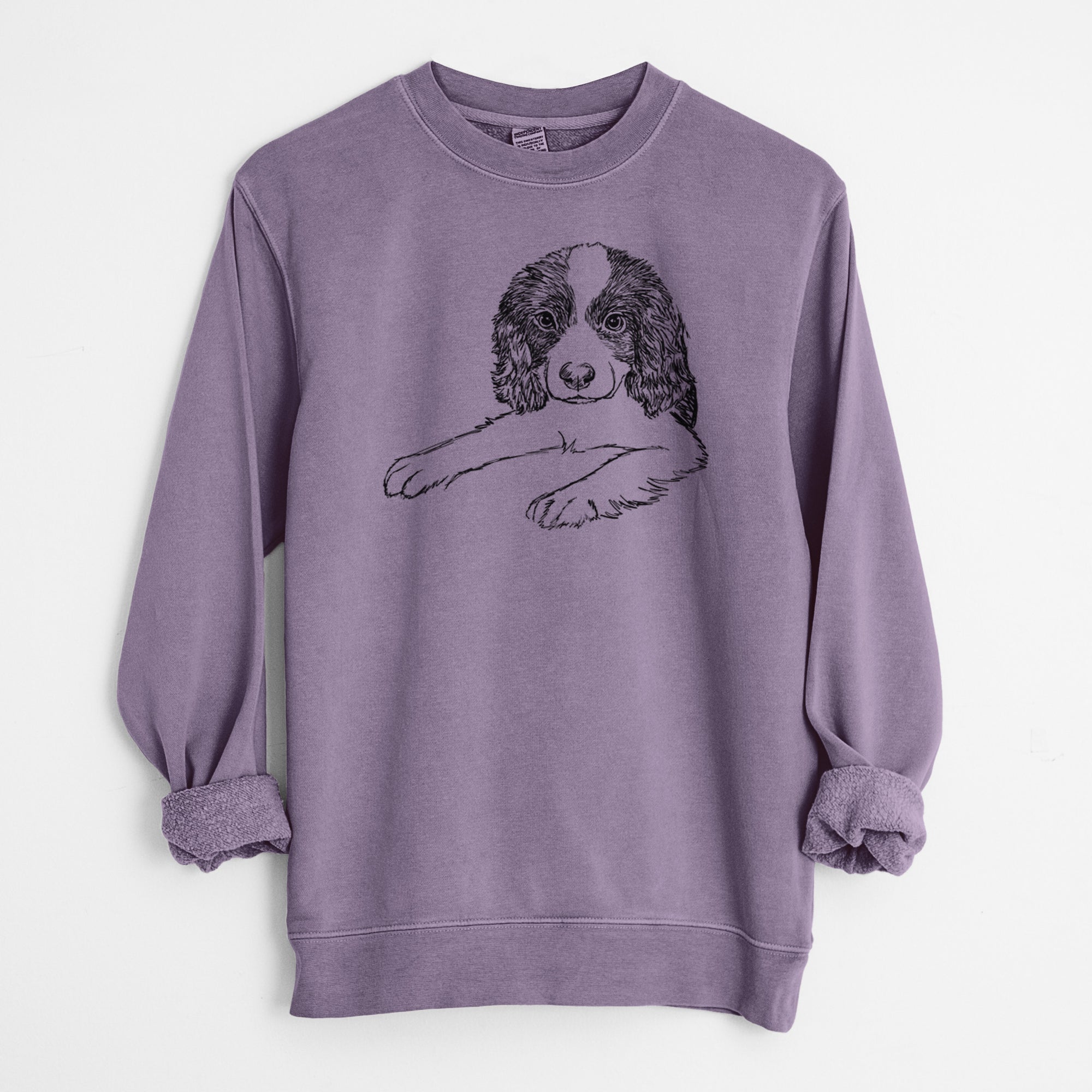 Doodled Bandit the English Springer Spaniel Puppy - Unisex Pigment Dyed Crew Sweatshirt