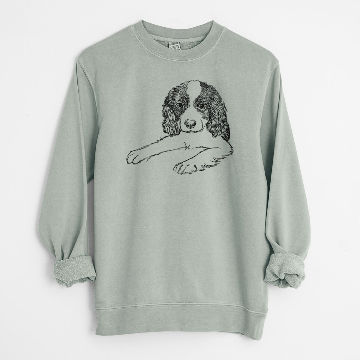 Doodled Bandit the English Springer Spaniel Puppy - Unisex Pigment Dyed Crew Sweatshirt