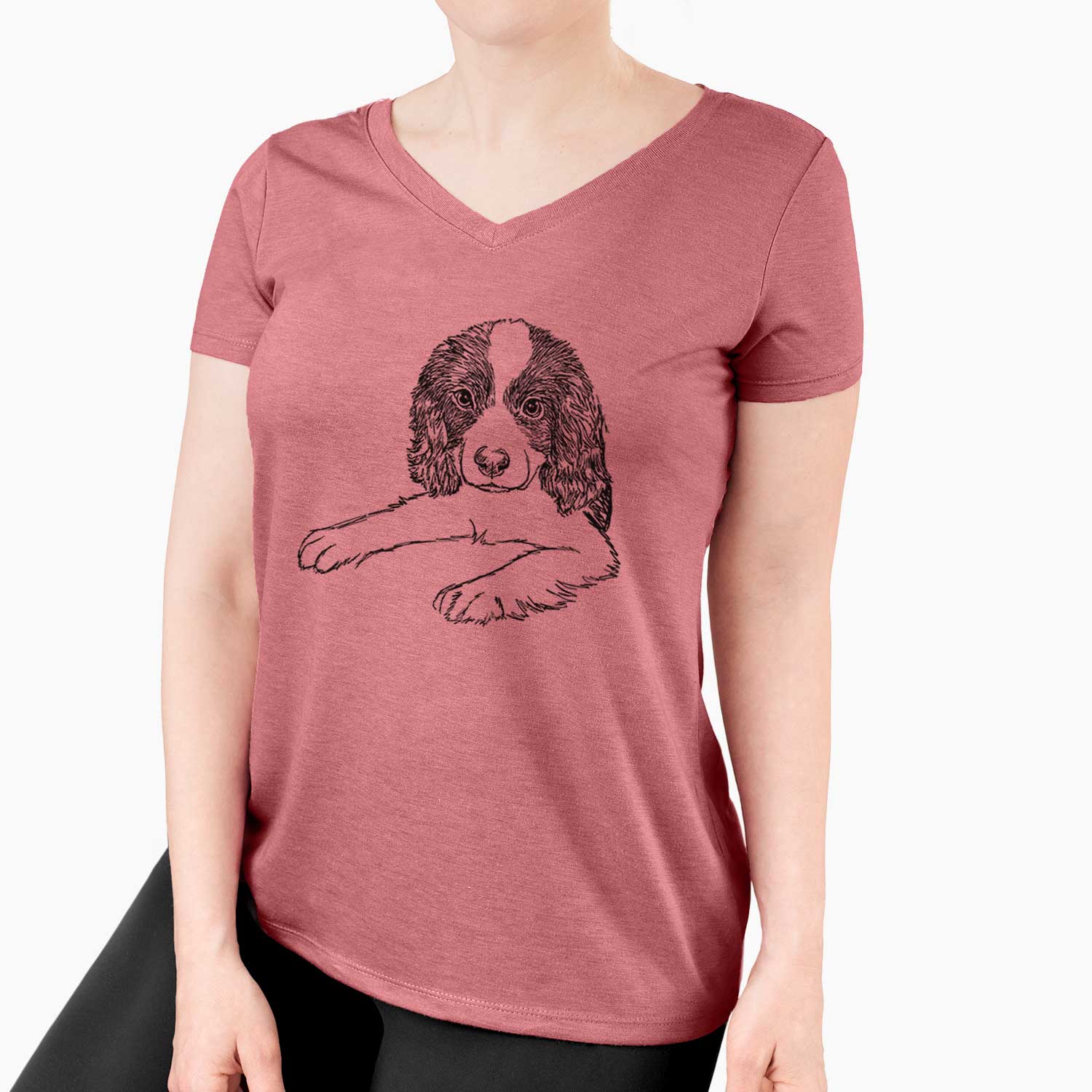 Doodled Bandit the English Springer Spaniel Puppy - Women's V-neck Shirt