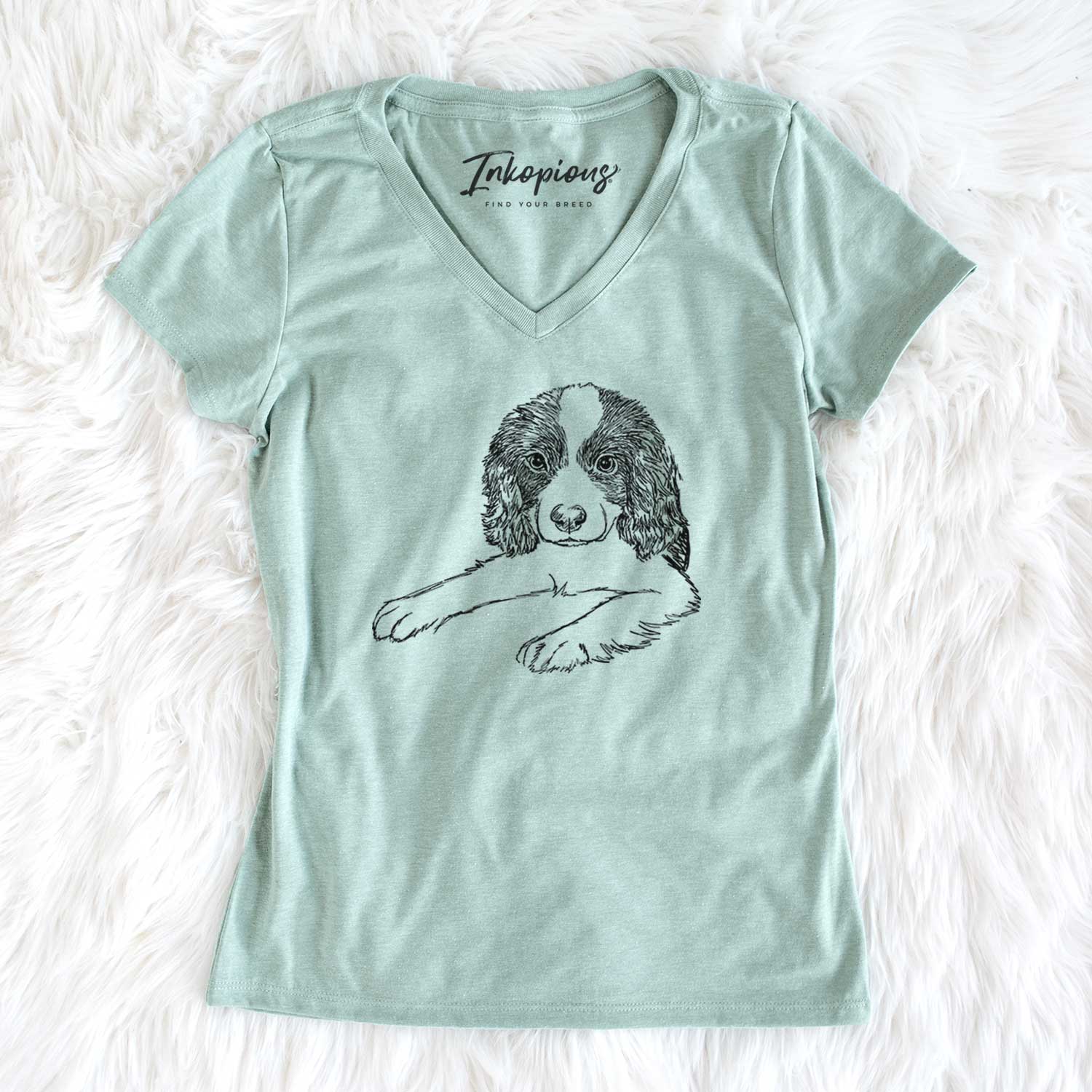 Doodled Bandit the English Springer Spaniel Puppy - Women's V-neck Shirt