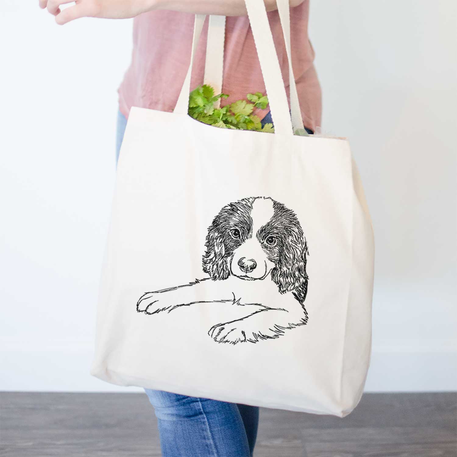 Doodled Bandit the English Springer Spaniel Puppy - Tote Bag