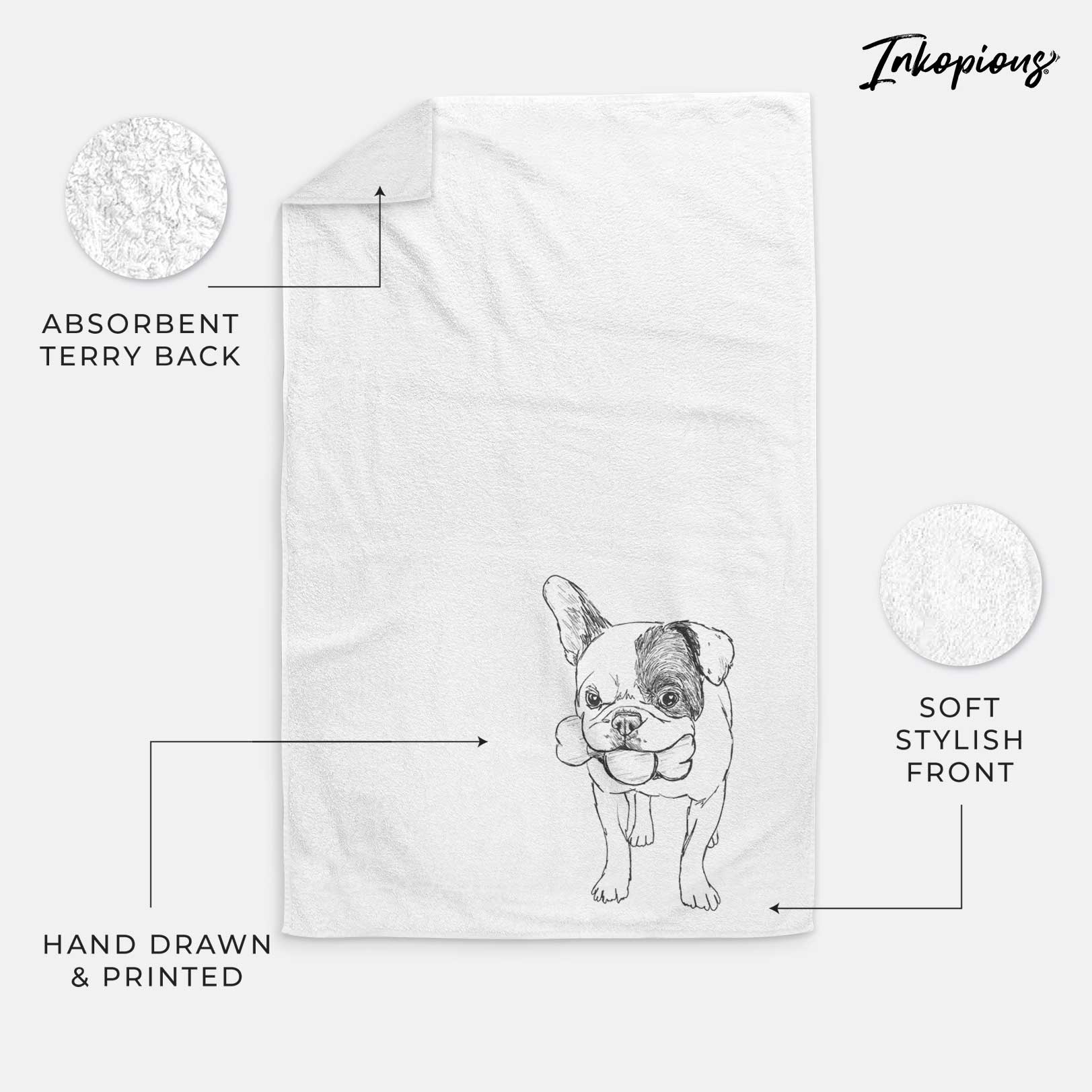 Doodled Beau the French Bulldog Decorative Hand Towel