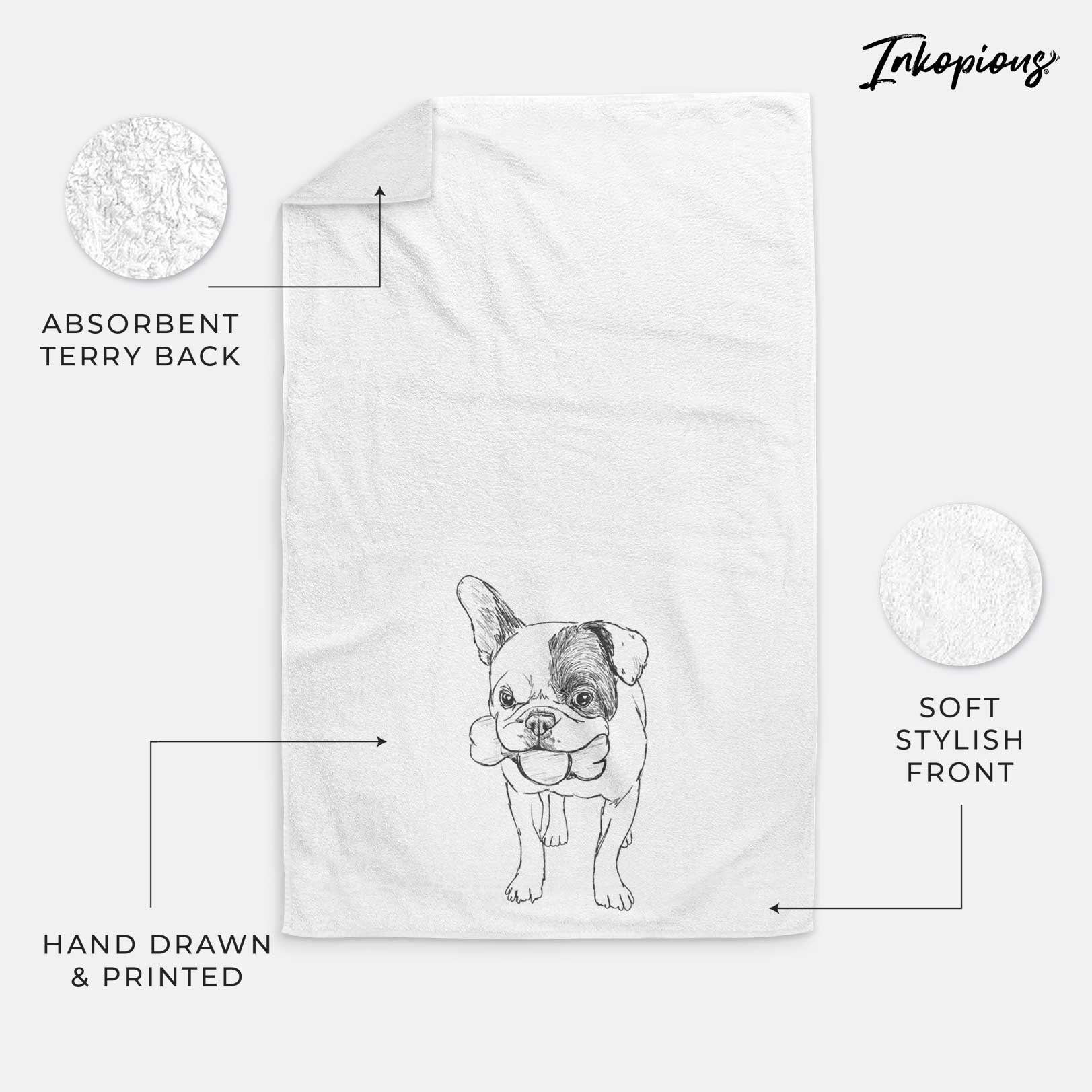 Doodled Beau the French Bulldog Decorative Hand Towel