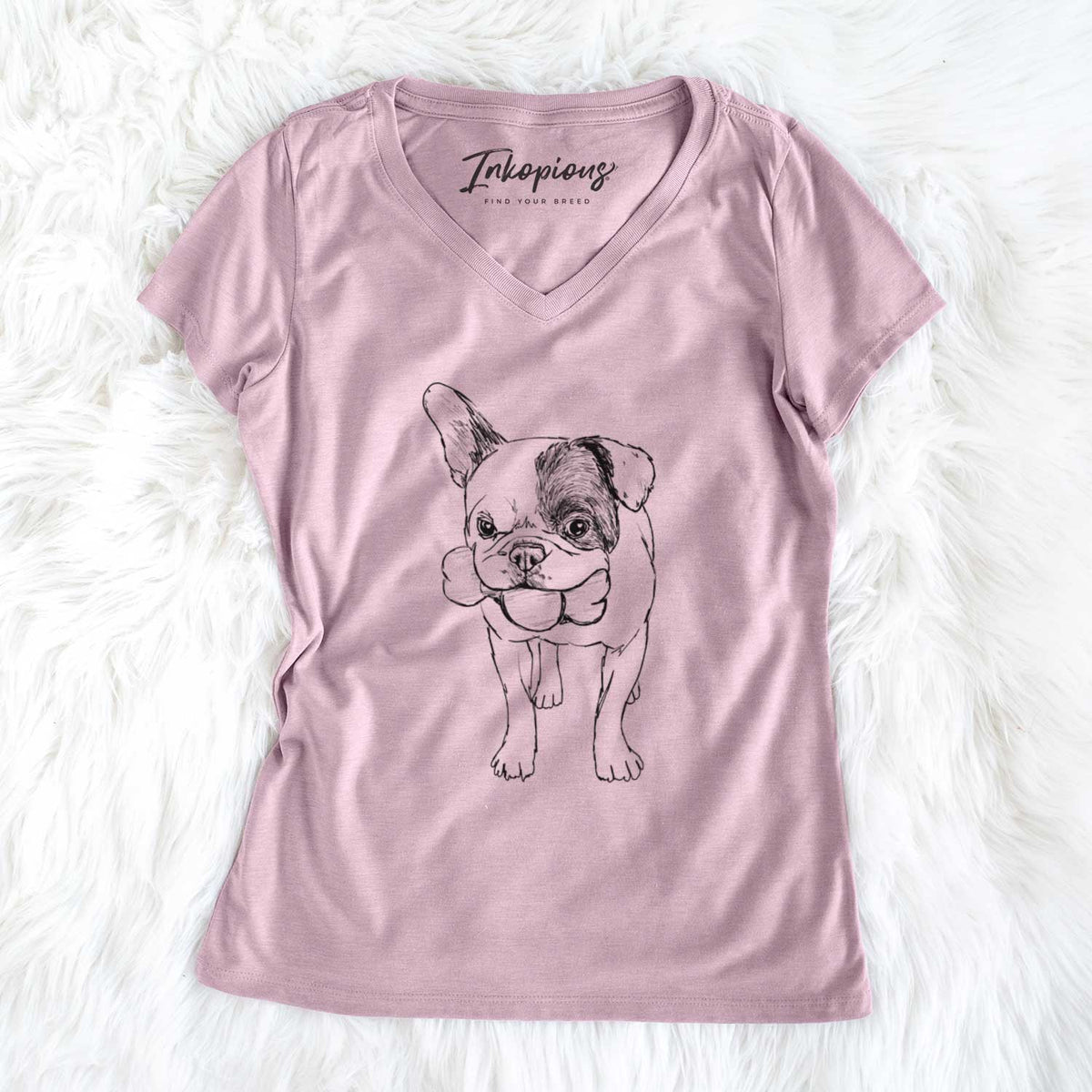 Doodled Beau the French Bulldog - Women&#39;s V-neck Shirt