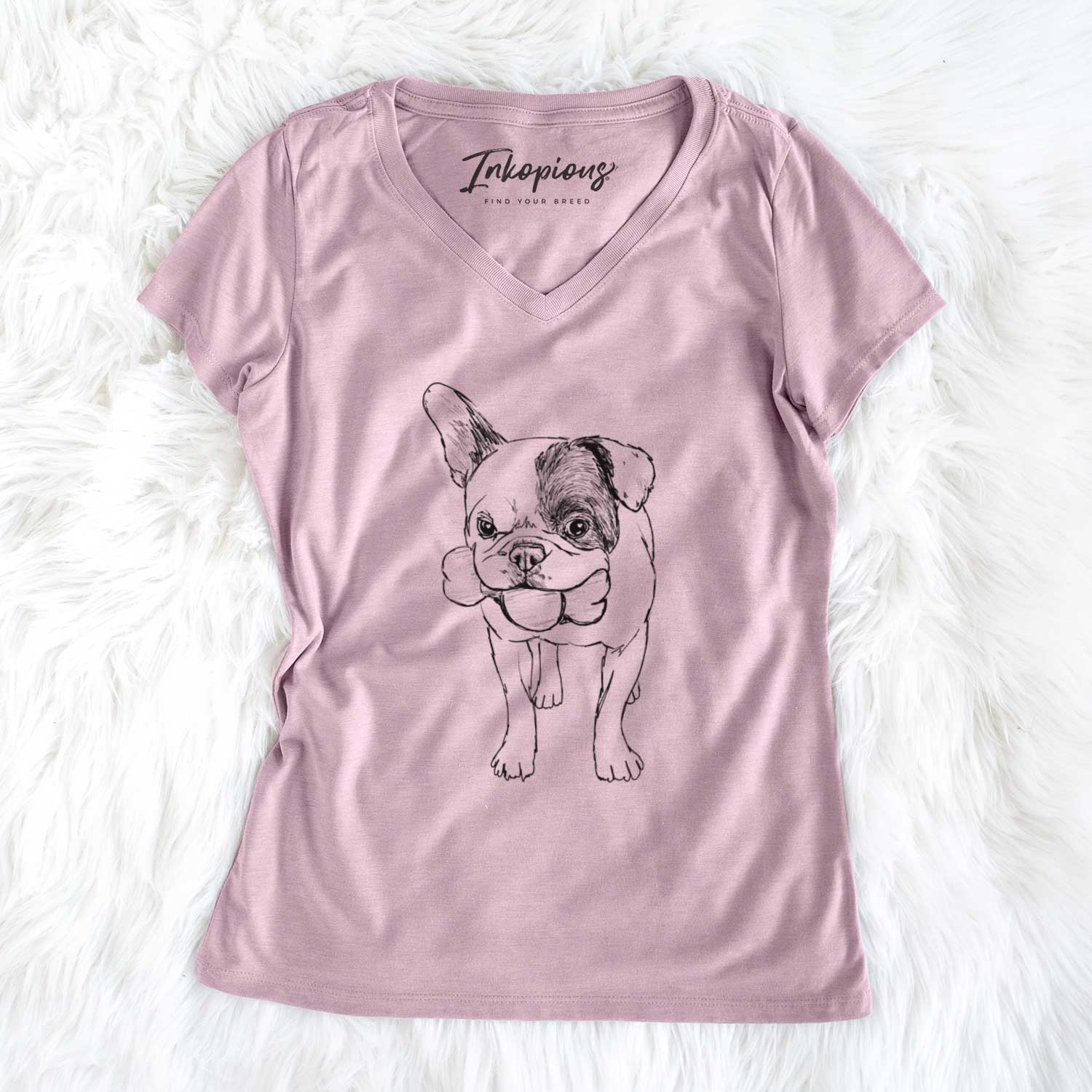 Doodled Beau the French Bulldog - Women's V-neck Shirt