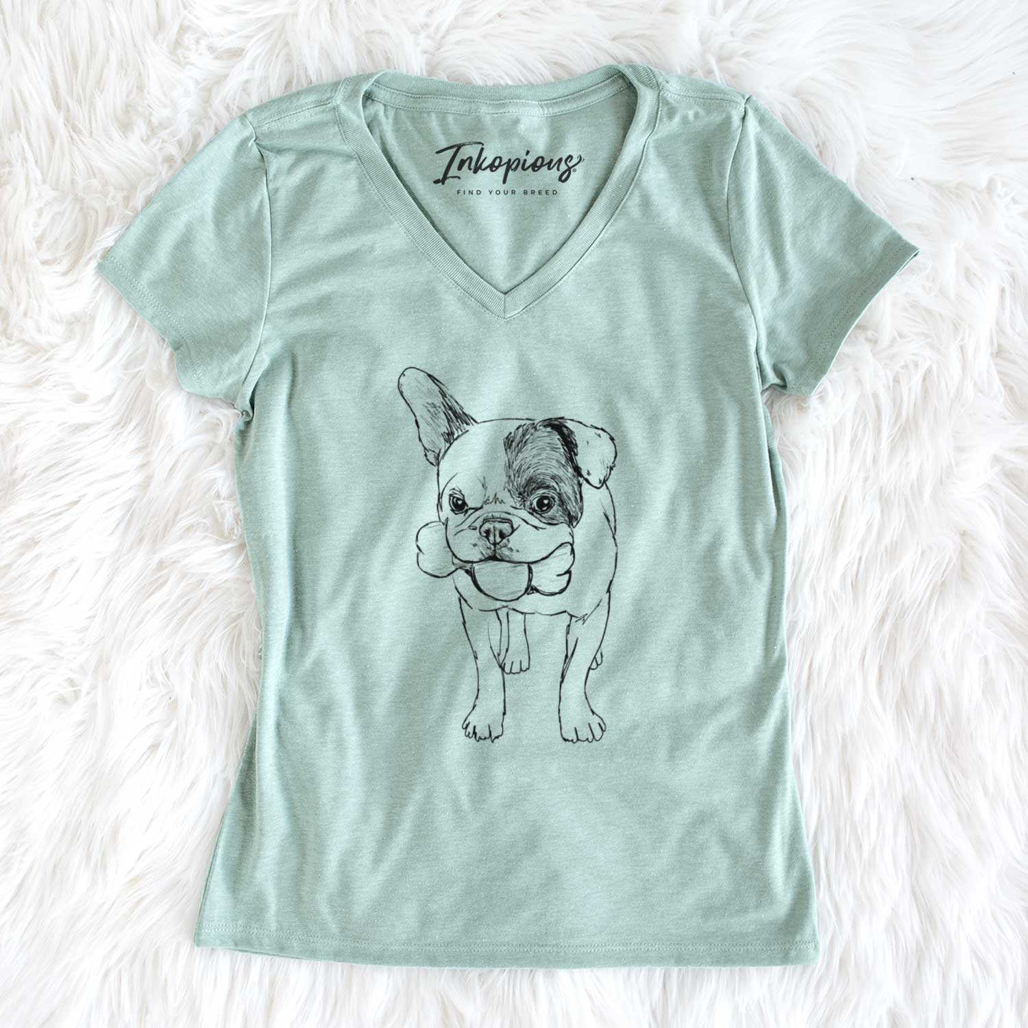 Doodled Beau the French Bulldog - Women's V-neck Shirt