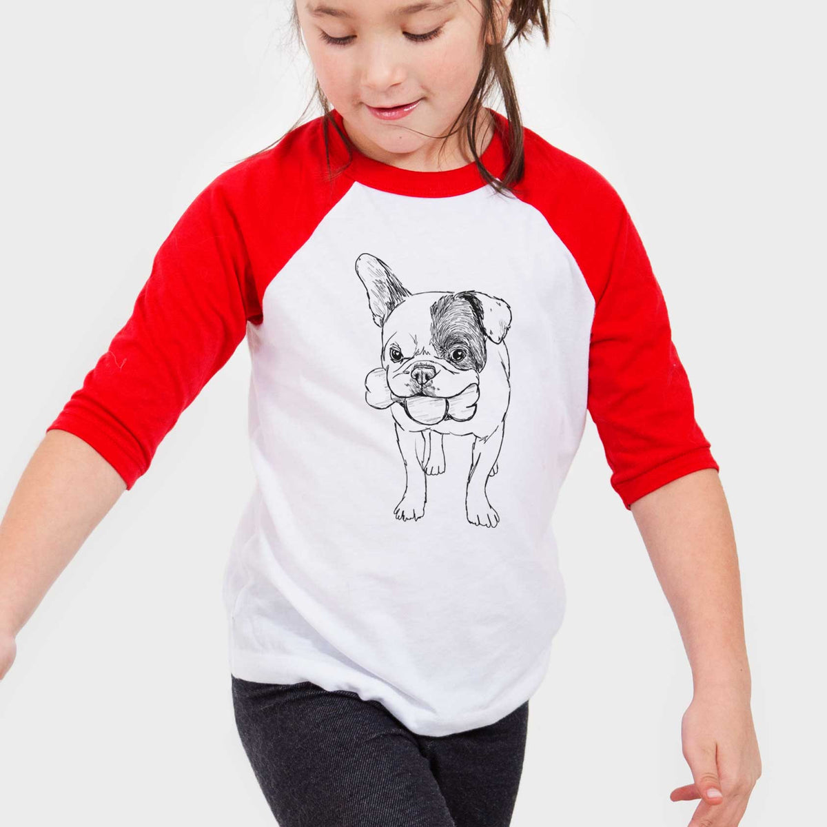 Doodled Beau the French Bulldog - Youth 3/4 Long Sleeve