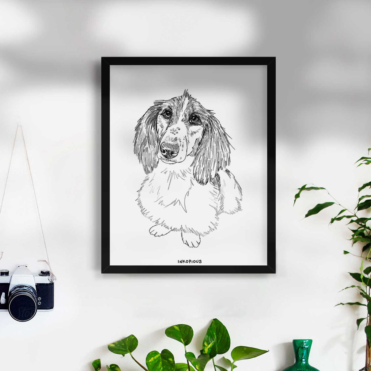 Doodled Bella the Long Haired Dachshund Art Print