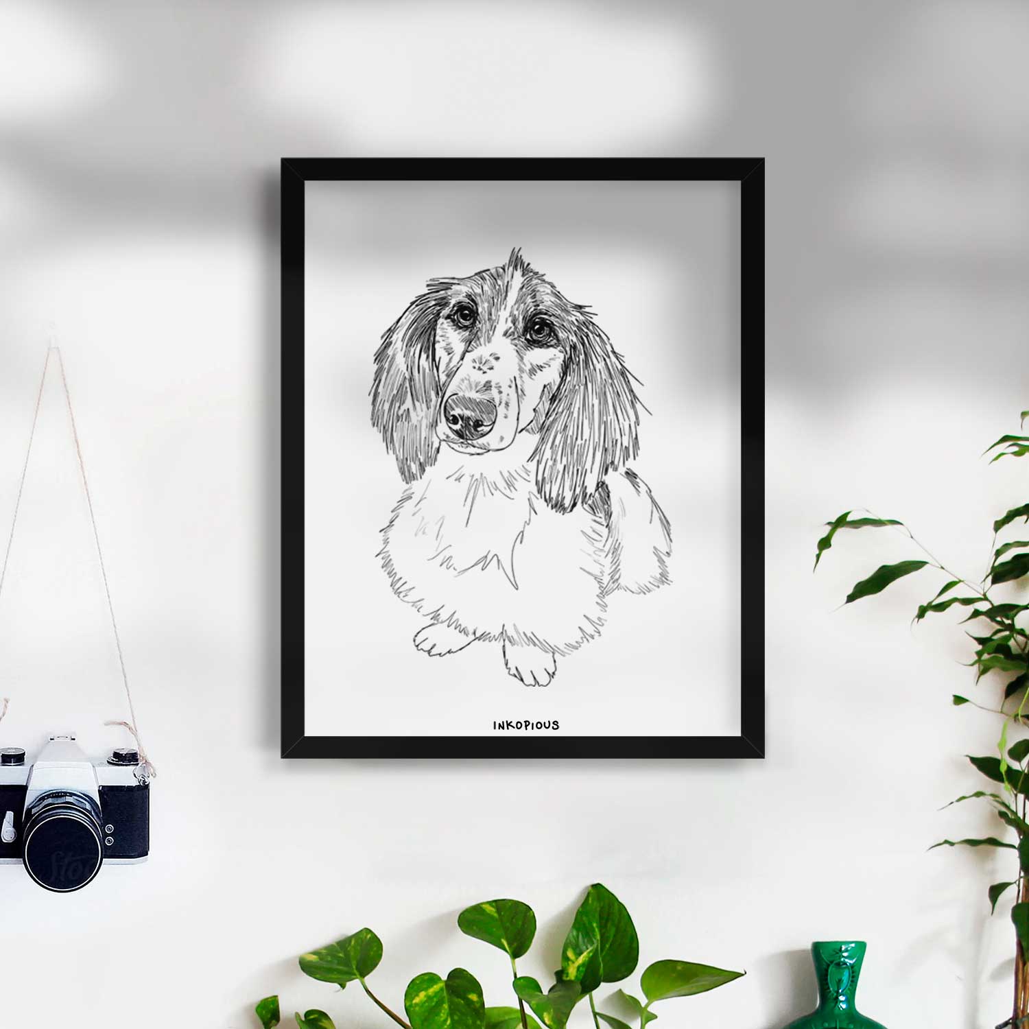 Doodled Bella the Long Haired Dachshund Art Print