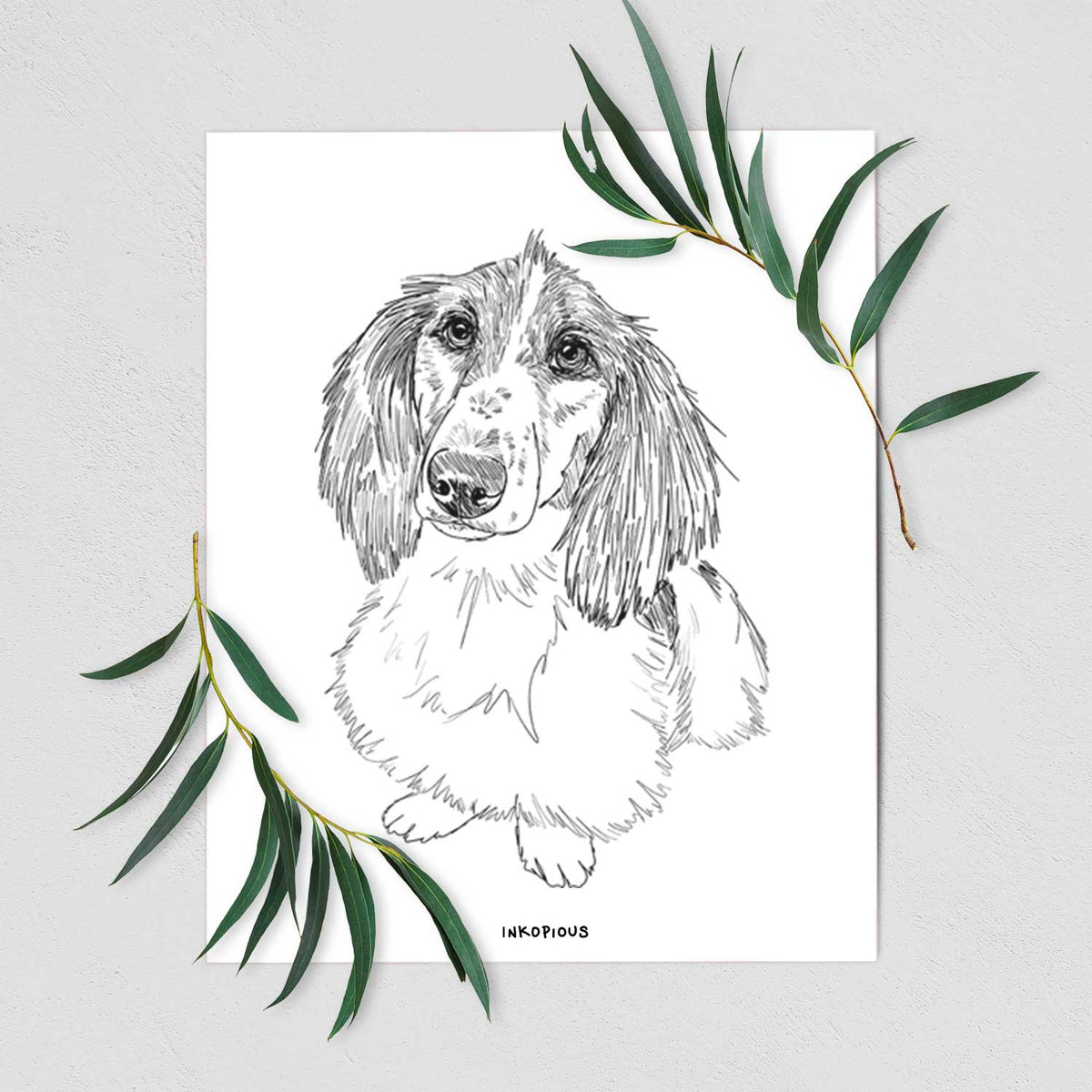 Doodled Bella the Long Haired Dachshund Art Print