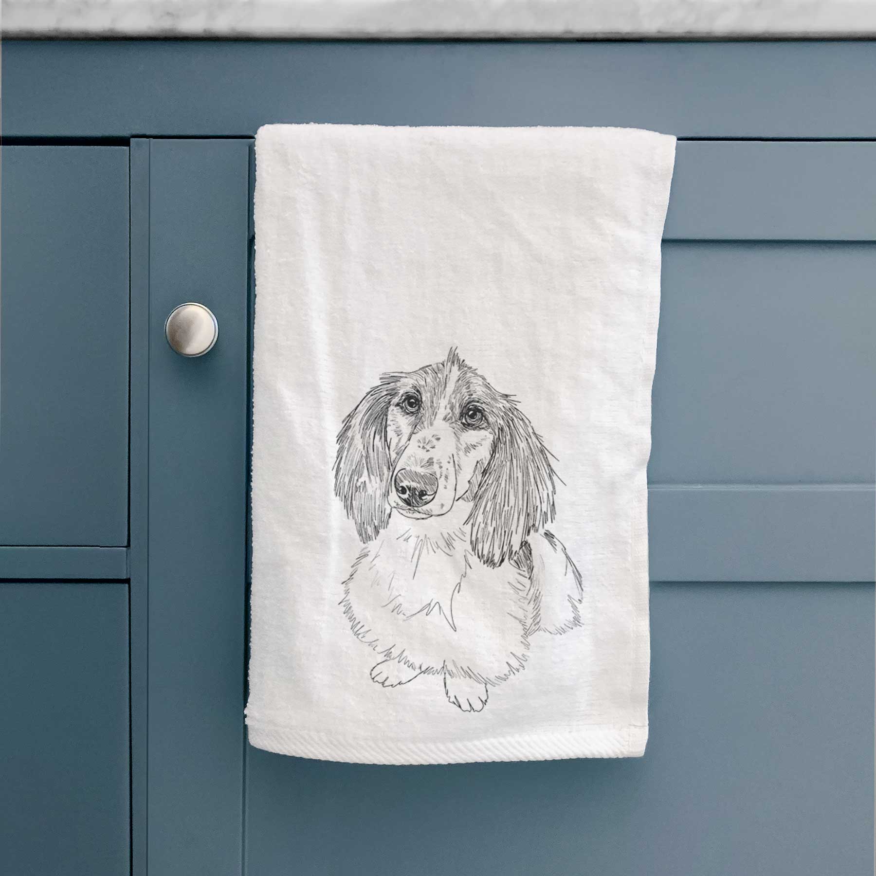 Doodled Bella the Long Haired Dachshund Decorative Hand Towel