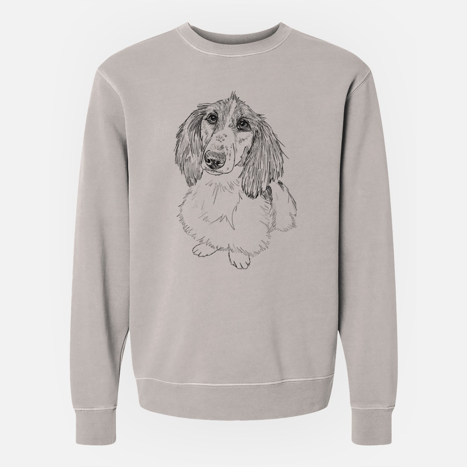 Doodled Bella the Long Haired Dachshund - Unisex Pigment Dyed Crew Sweatshirt