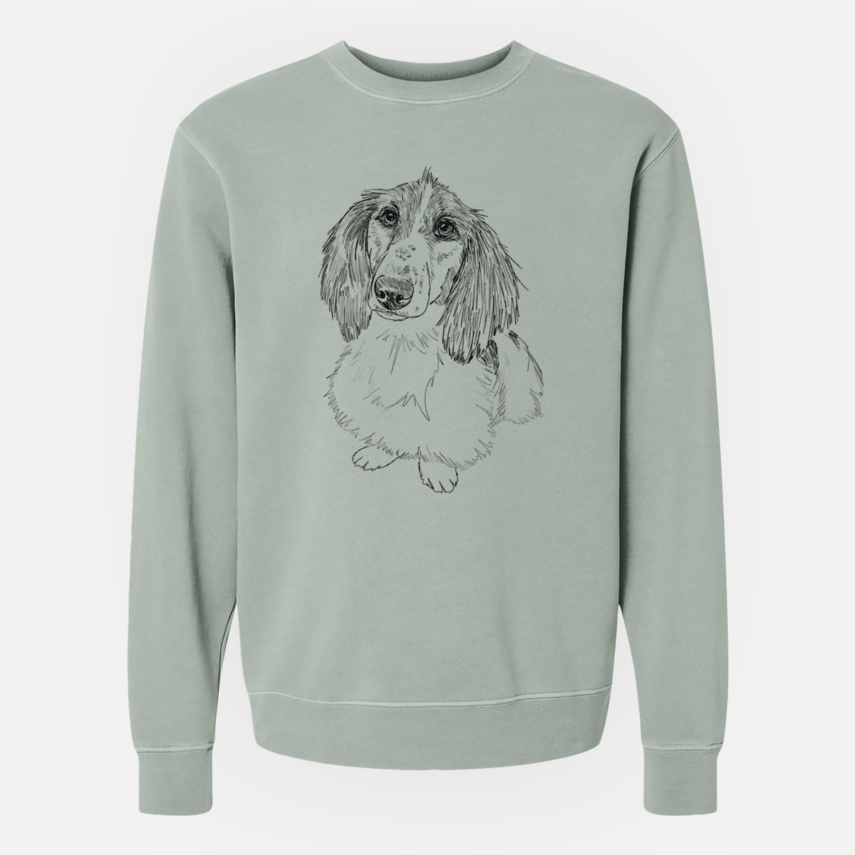 Doodled Bella the Long Haired Dachshund - Unisex Pigment Dyed Crew Sweatshirt