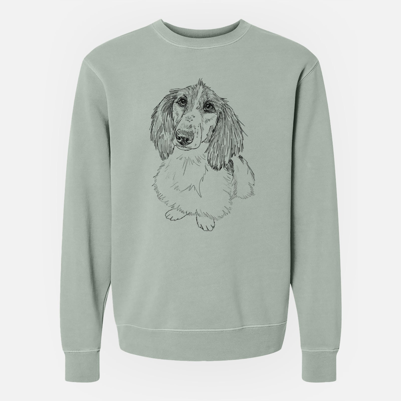 Doodled Bella the Long Haired Dachshund - Unisex Pigment Dyed Crew Sweatshirt