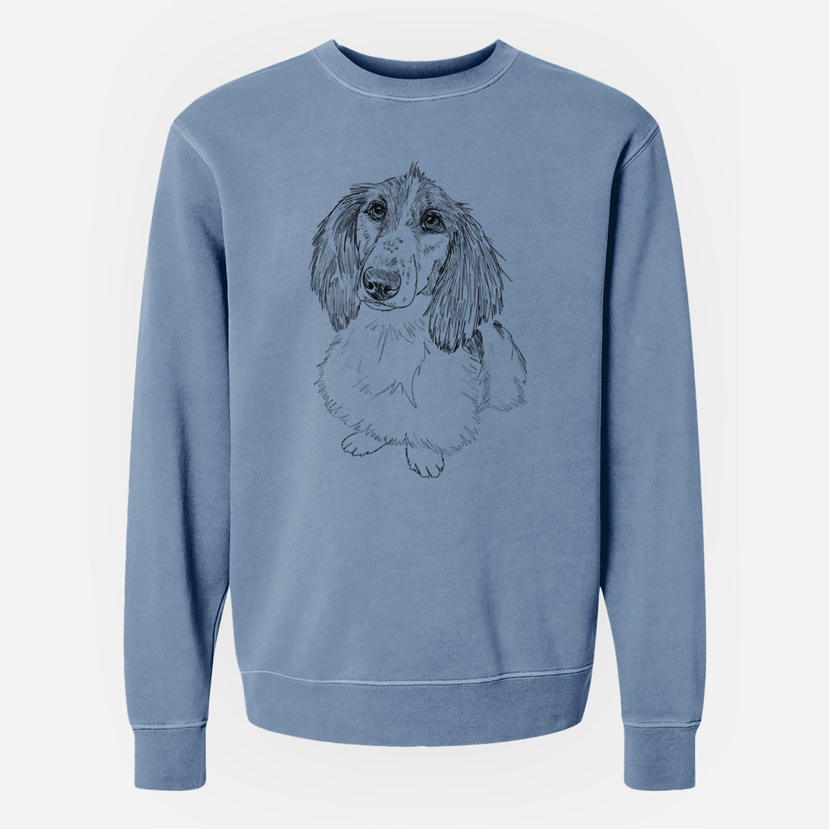 Doodled Bella the Long Haired Dachshund - Unisex Pigment Dyed Crew Sweatshirt