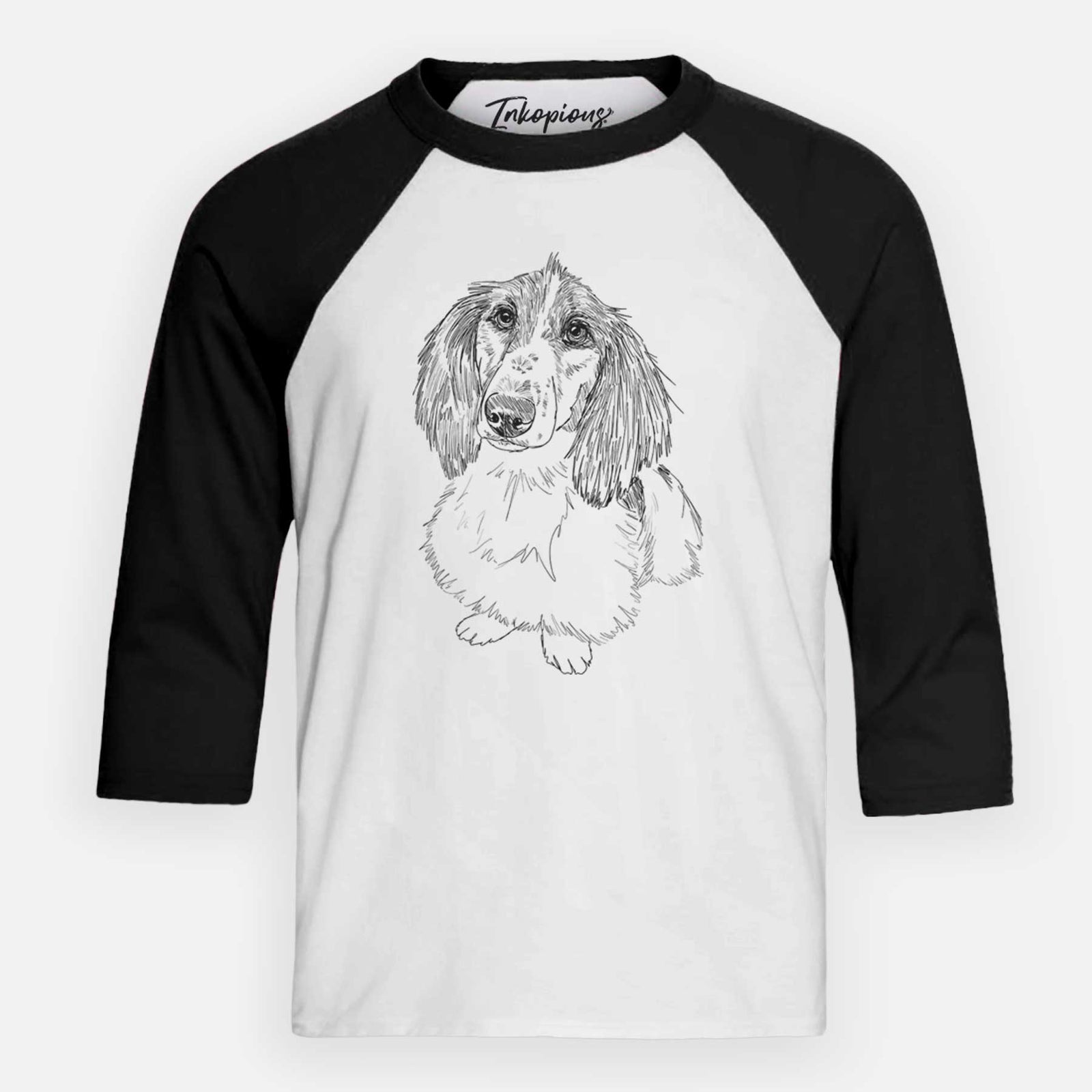 Doodled Bella the Long Haired Dachshund - Youth 3/4 Long Sleeve