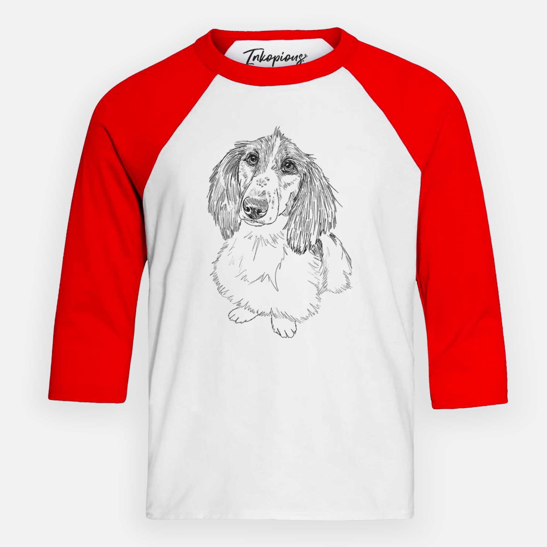 Doodled Bella the Long Haired Dachshund - Youth 3/4 Long Sleeve