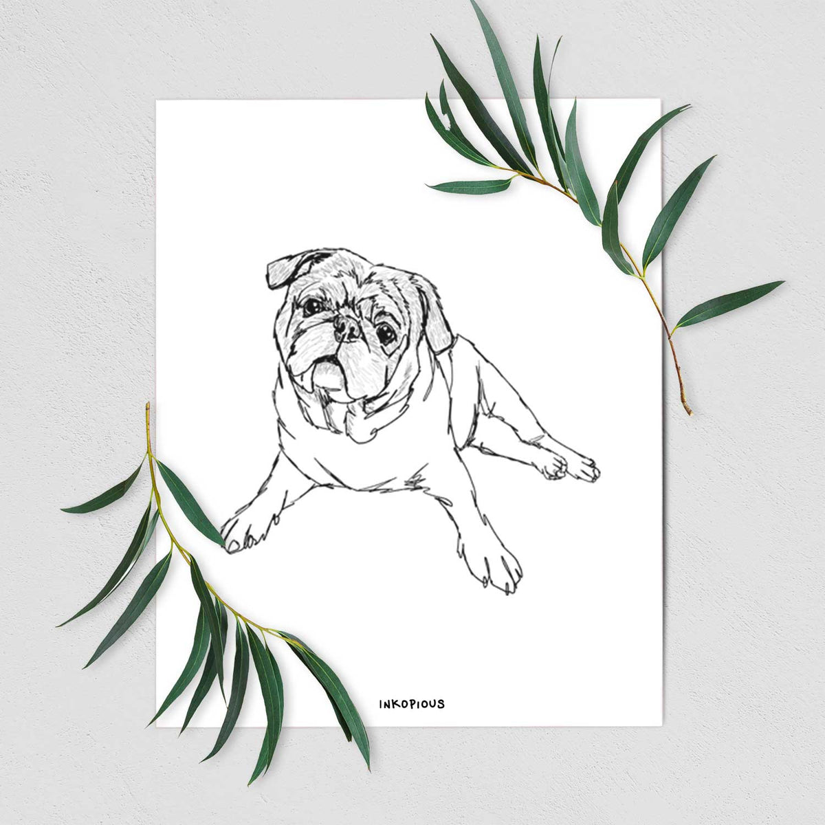 Doodled Benny the Pug Art Print