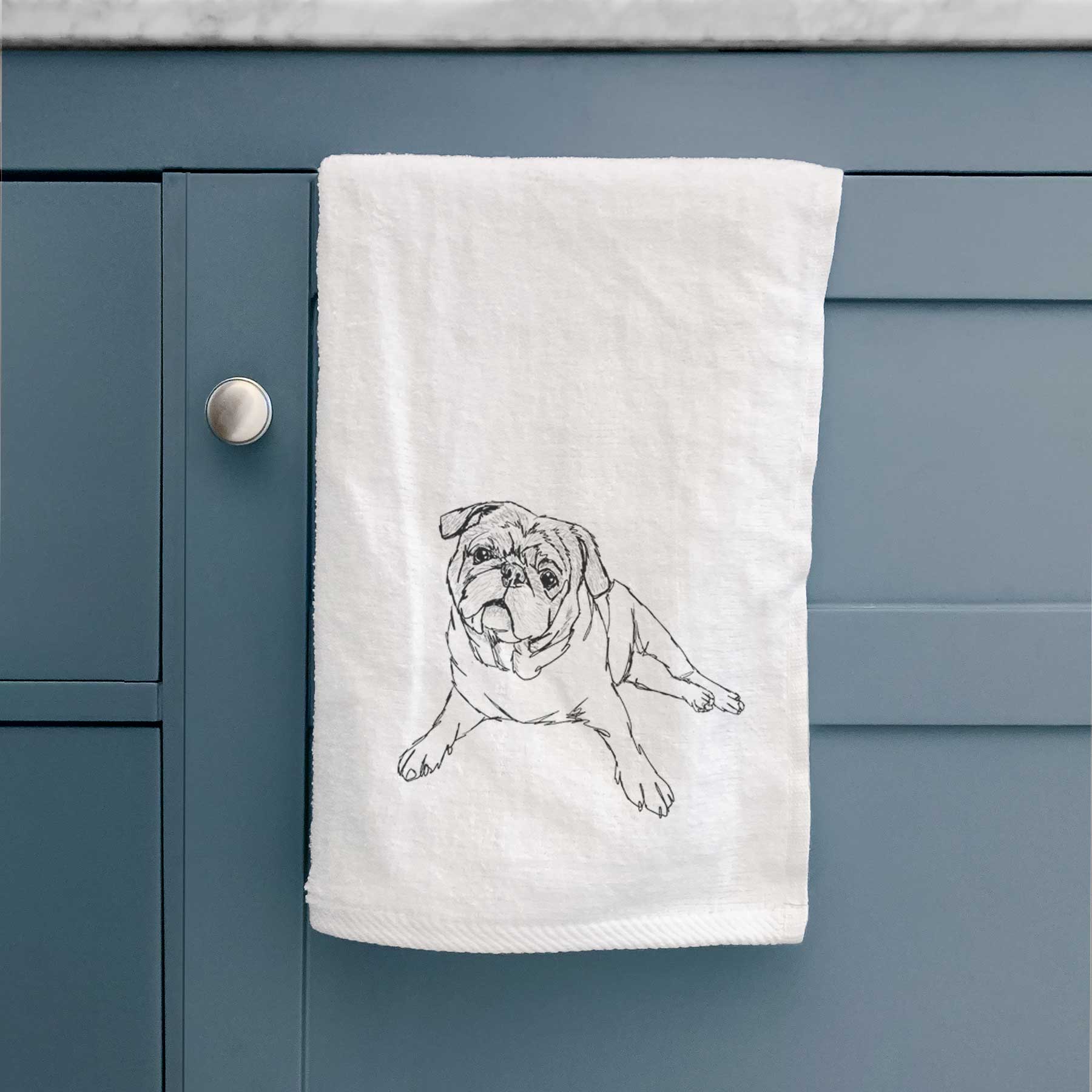 Doodled Benny the Pug Decorative Hand Towel