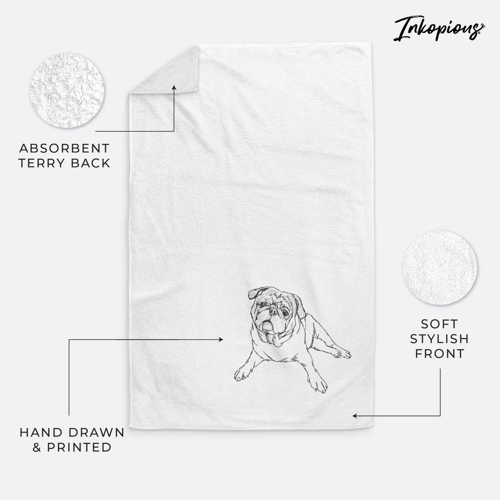 Doodled Benny the Pug Decorative Hand Towel