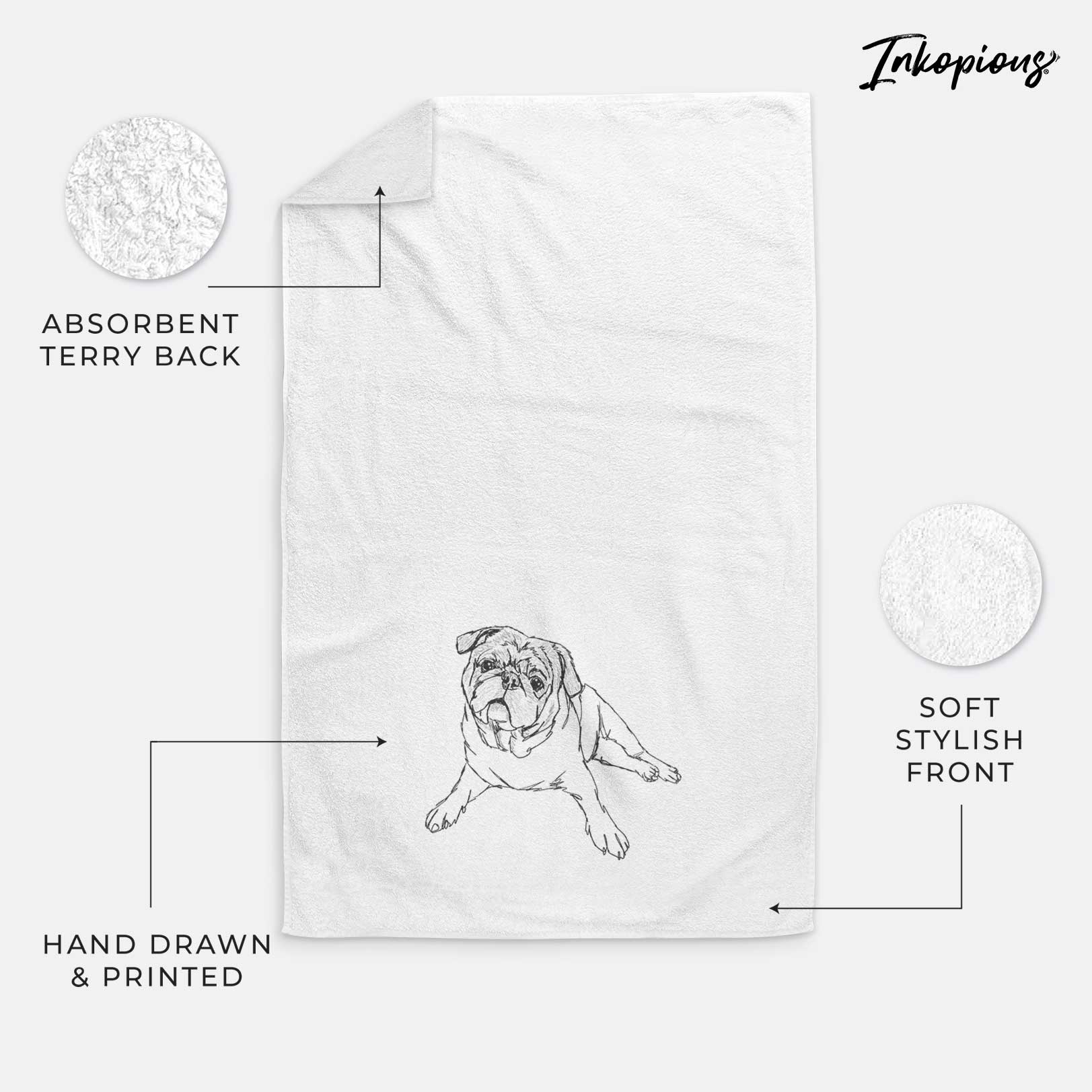 Doodled Benny the Pug Decorative Hand Towel