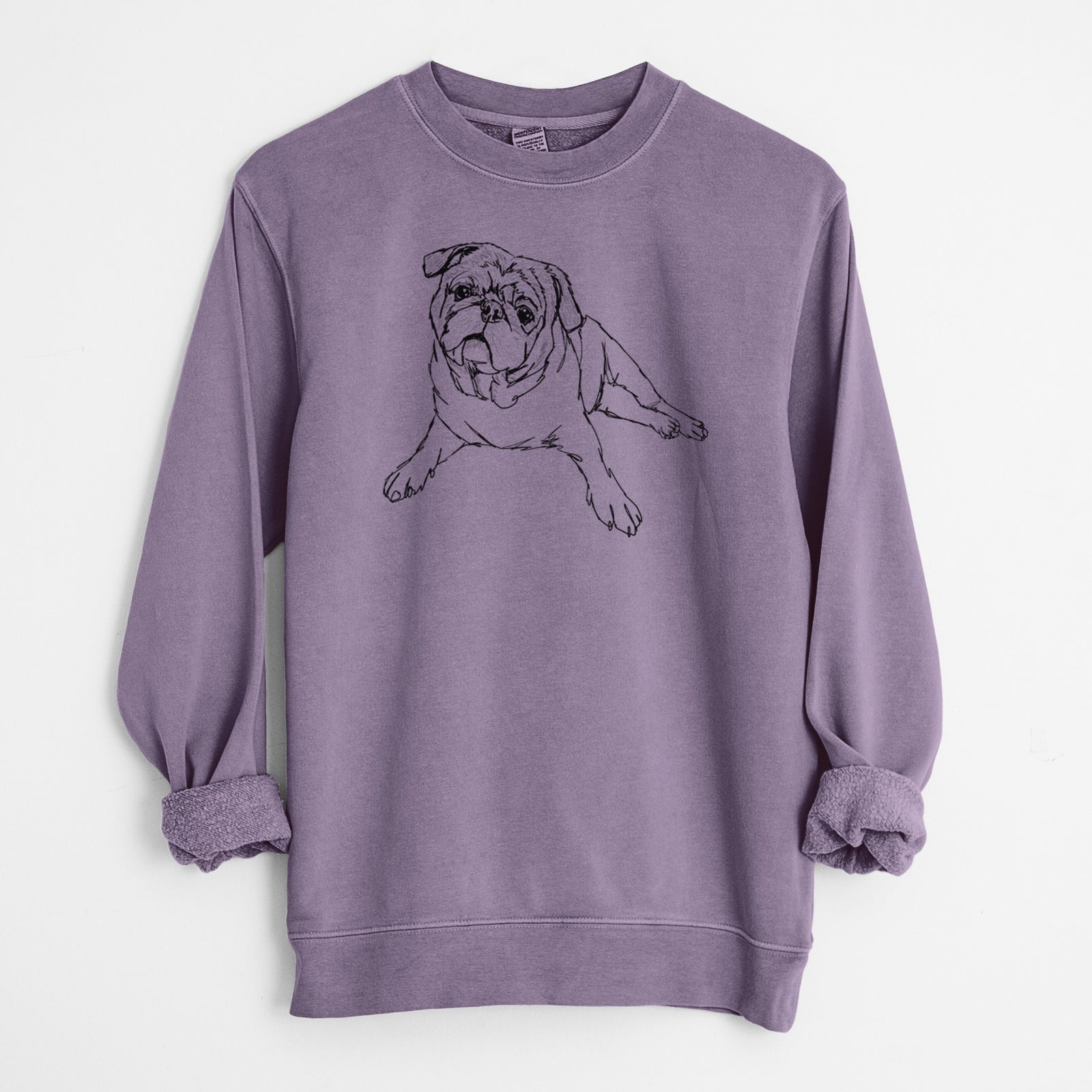 Doodled Benny the Pug - Unisex Pigment Dyed Crew Sweatshirt