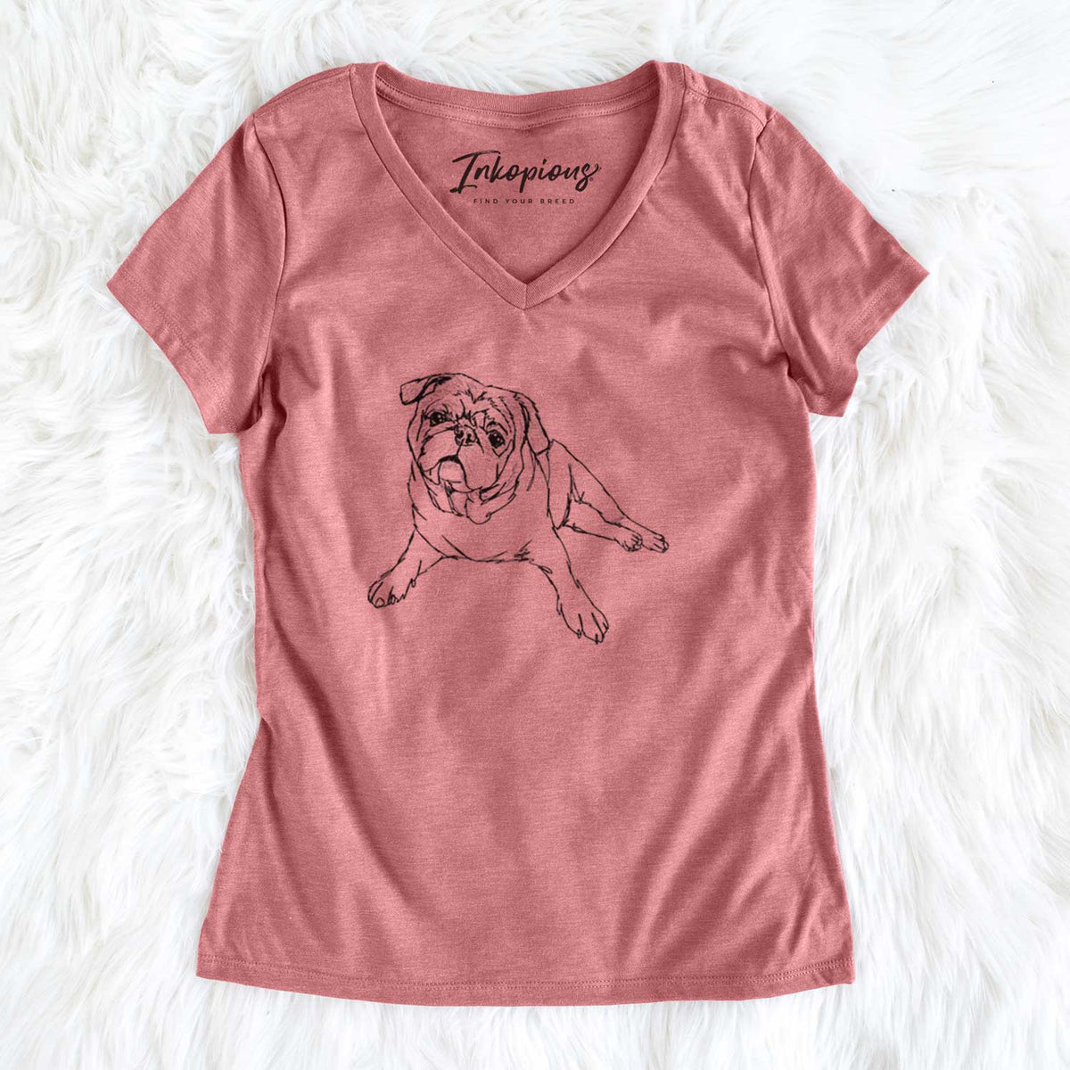 Doodled Benny the Pug - Women&#39;s V-neck Shirt