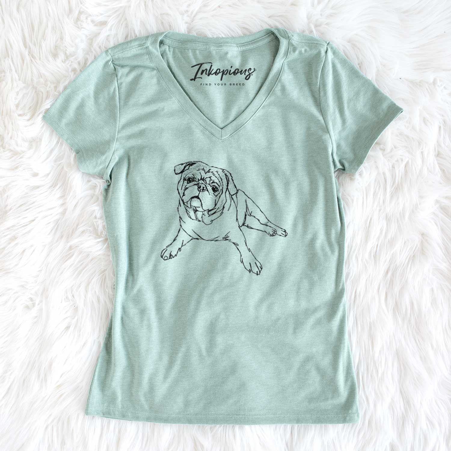 Doodled Benny the Pug - Women's V-neck Shirt