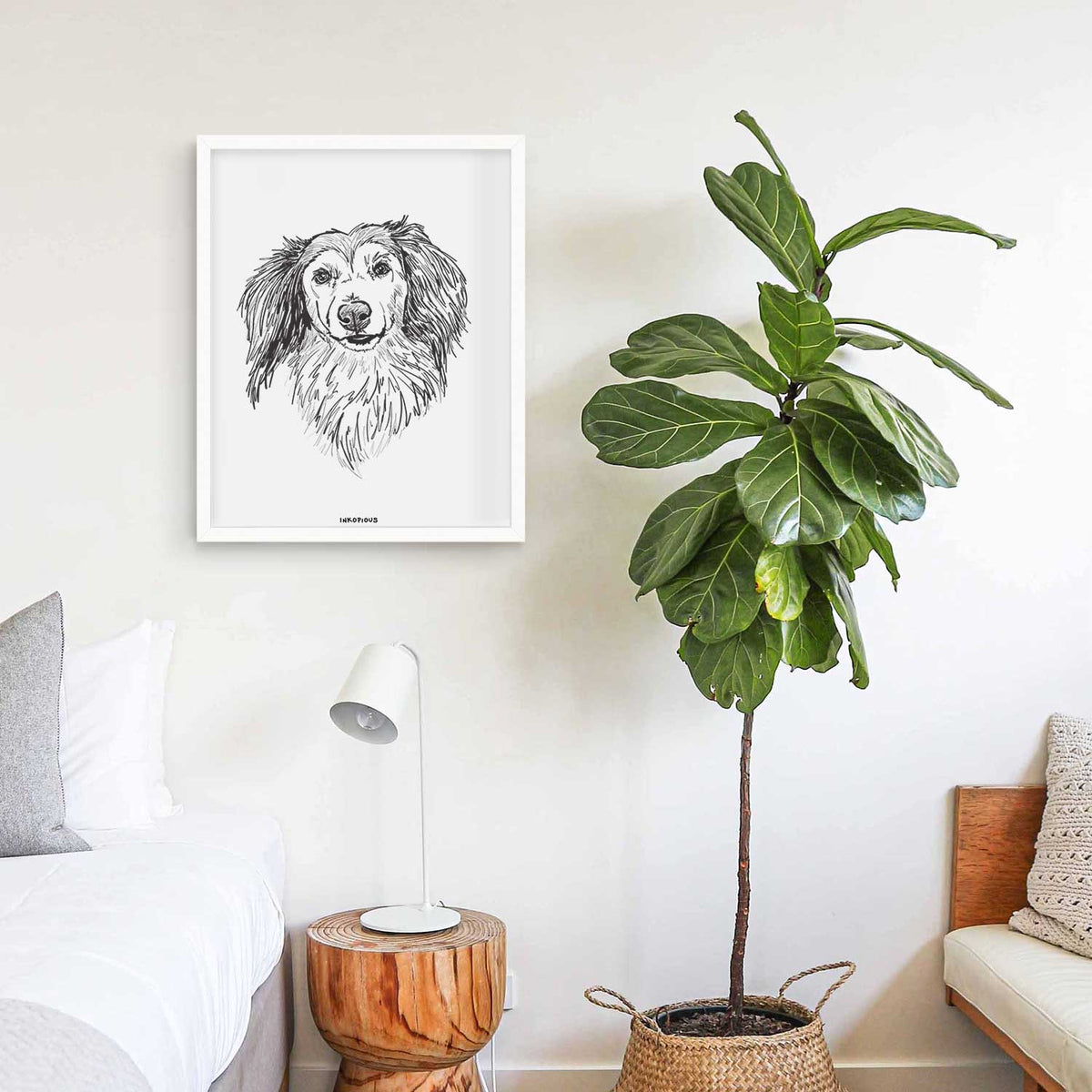 Doodled Bentley the Long Haired Dachshund Art Print
