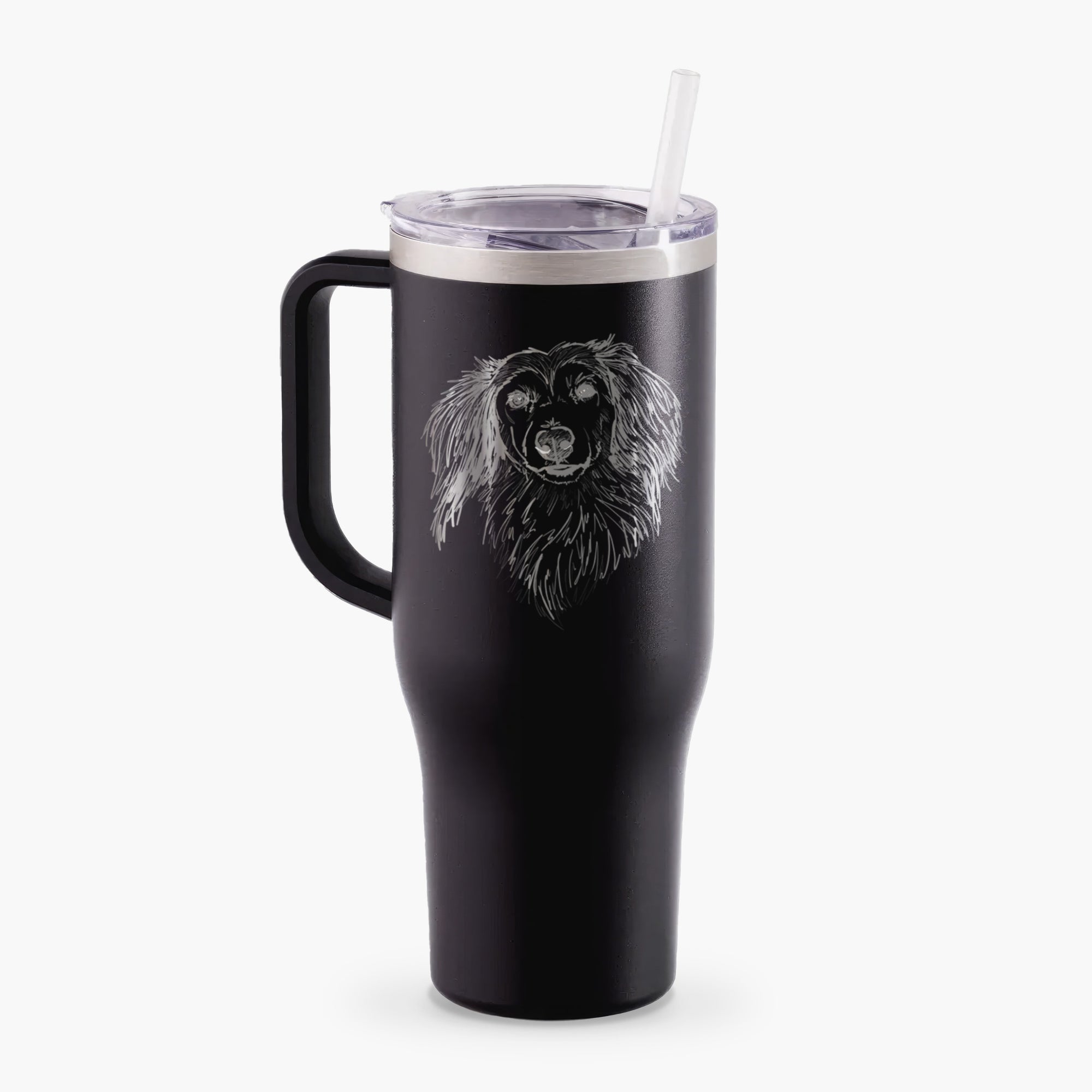 Doodled Bentley the Long Haired Dachshund - 40oz Tumbler with Handle