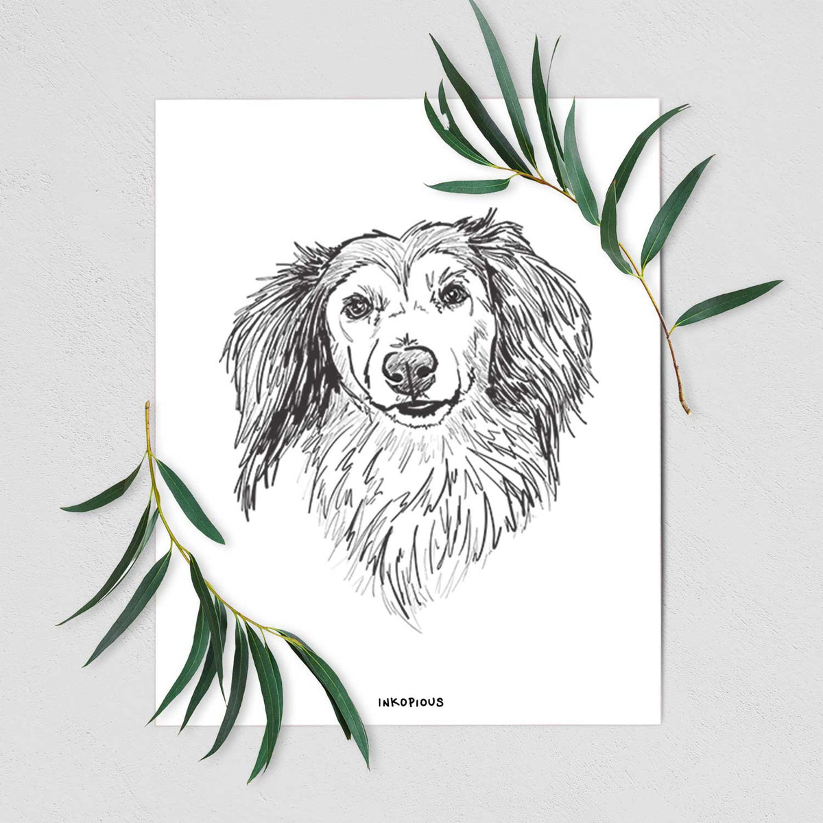 Doodled Bentley the Long Haired Dachshund Art Print