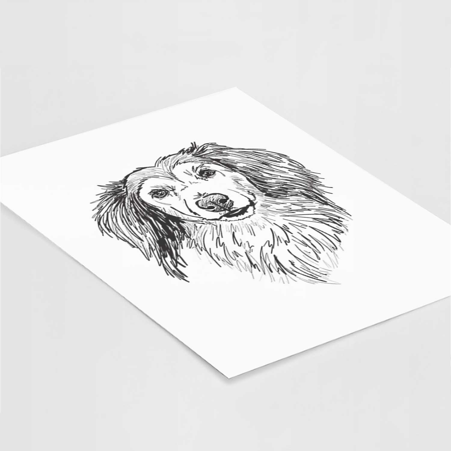 Doodled Bentley the Long Haired Dachshund Art Print