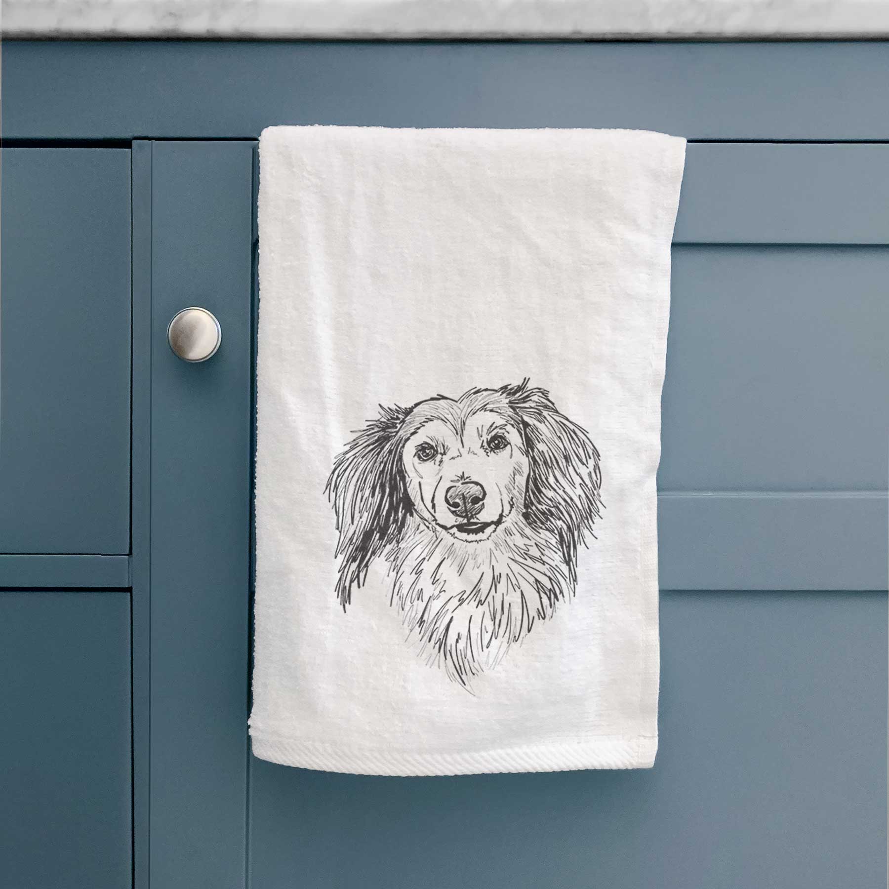 Doodled Bentley the Long Haired Dachshund Decorative Hand Towel