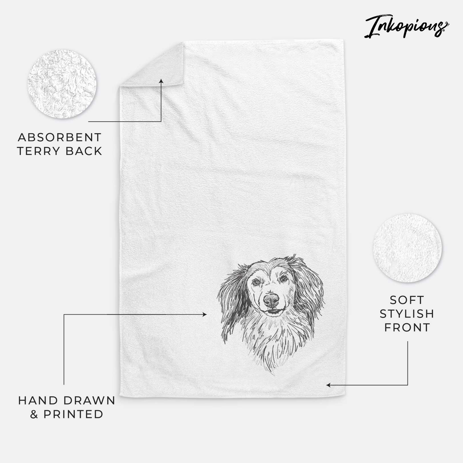 Doodled Bentley the Long Haired Dachshund Decorative Hand Towel