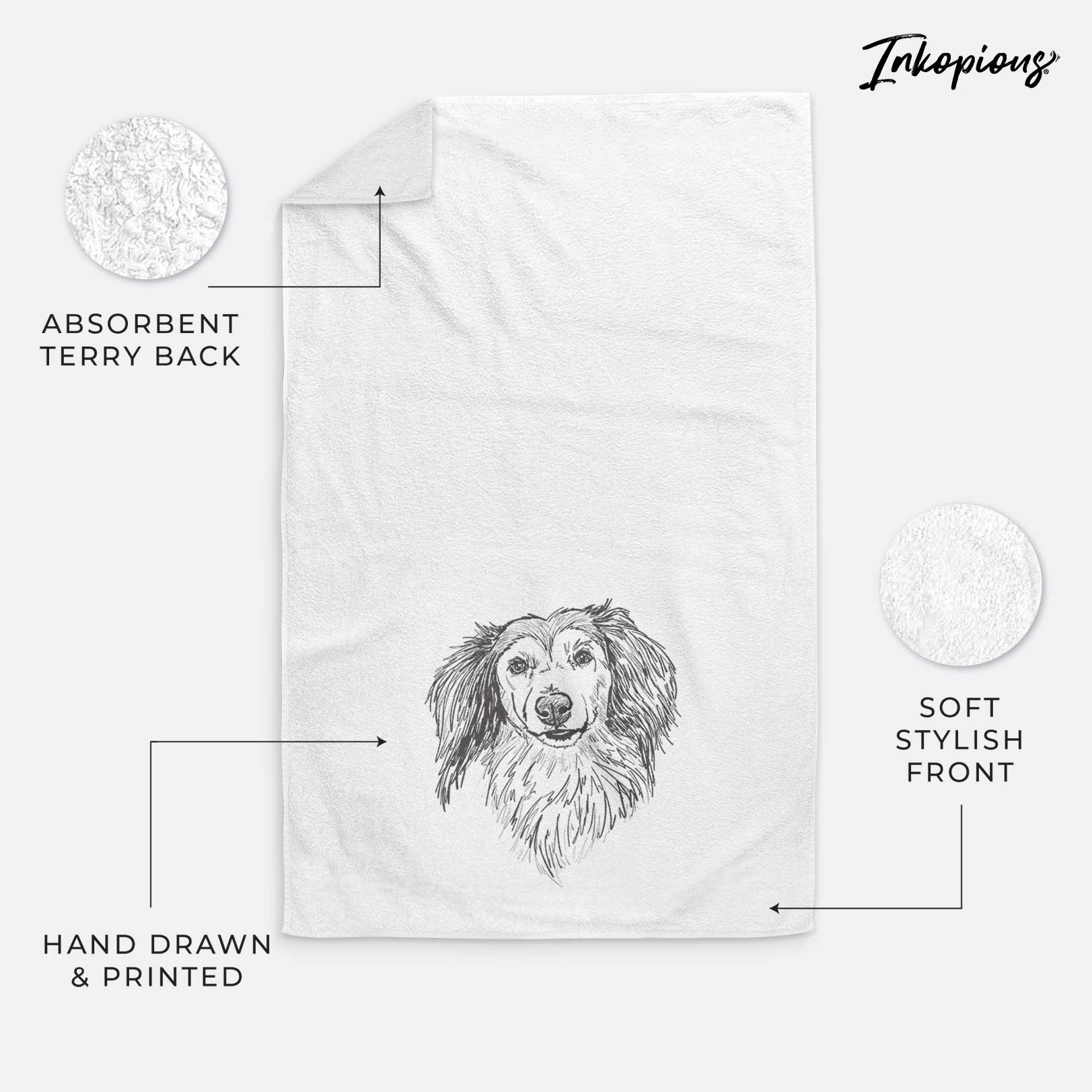 Doodled Bentley the Long Haired Dachshund Decorative Hand Towel