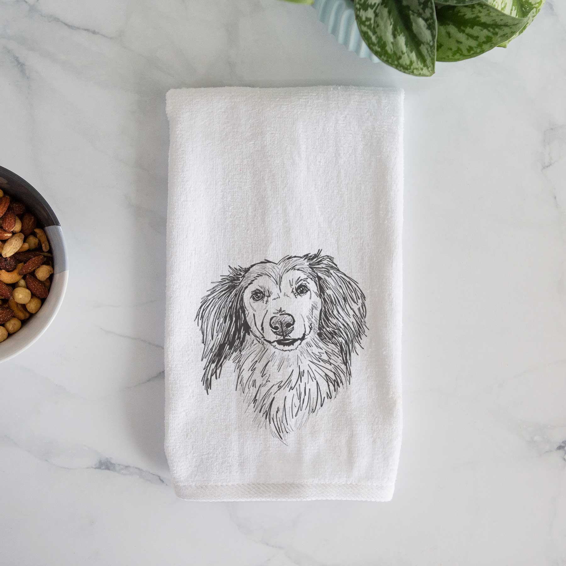 Doodled Bentley the Long Haired Dachshund Decorative Hand Towel