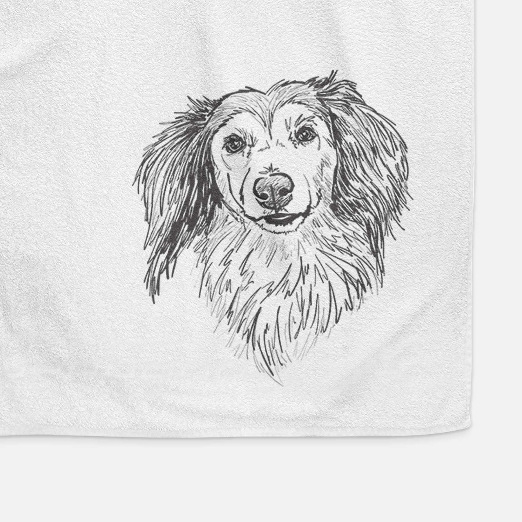 Doodled Bentley the Long Haired Dachshund Decorative Hand Towel