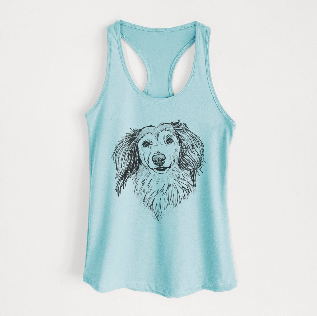 Doodled Bentley the Long Haired Dachshund - Women&#39;s Racerback Tanktop