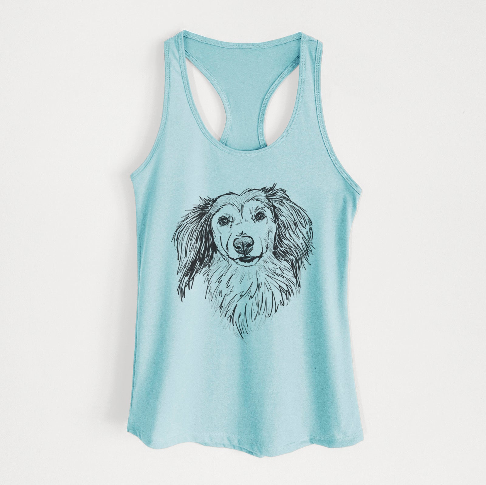 Doodled Bentley the Long Haired Dachshund - Women's Racerback Tanktop