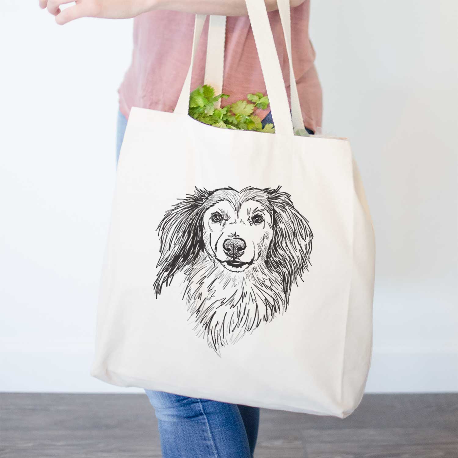Doodled Bentley the Long Haired Dachshund - Tote Bag