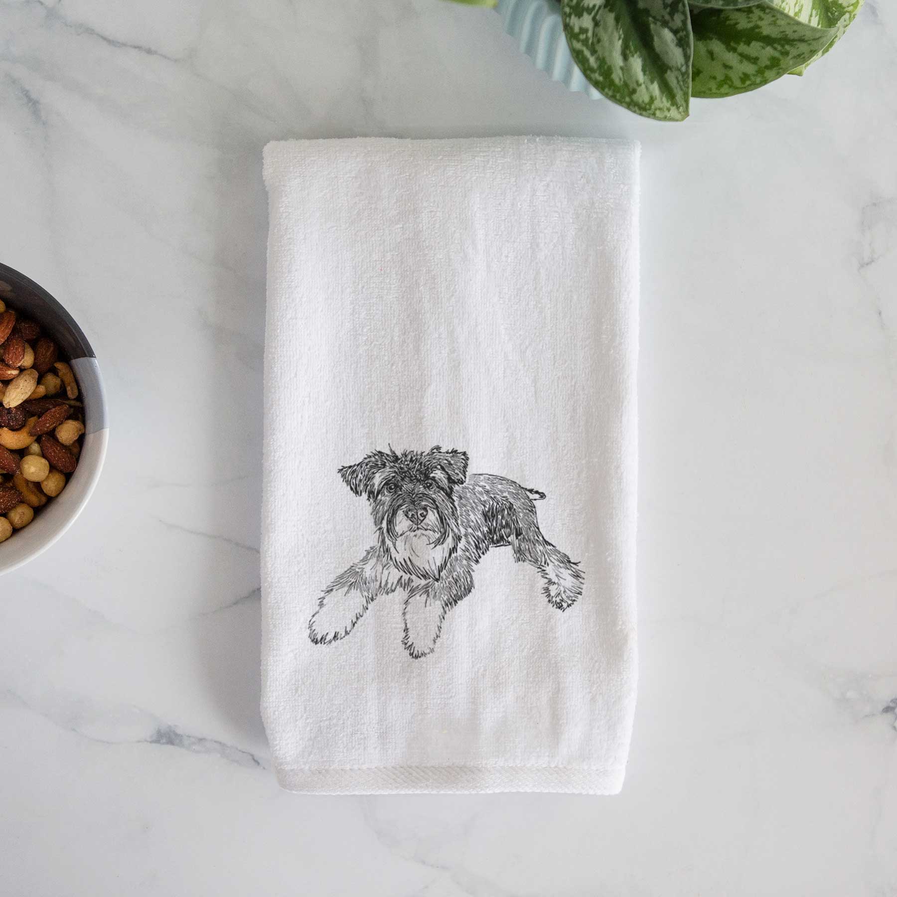 Doodled Bentley the Miniature Schnauzer Decorative Hand Towel