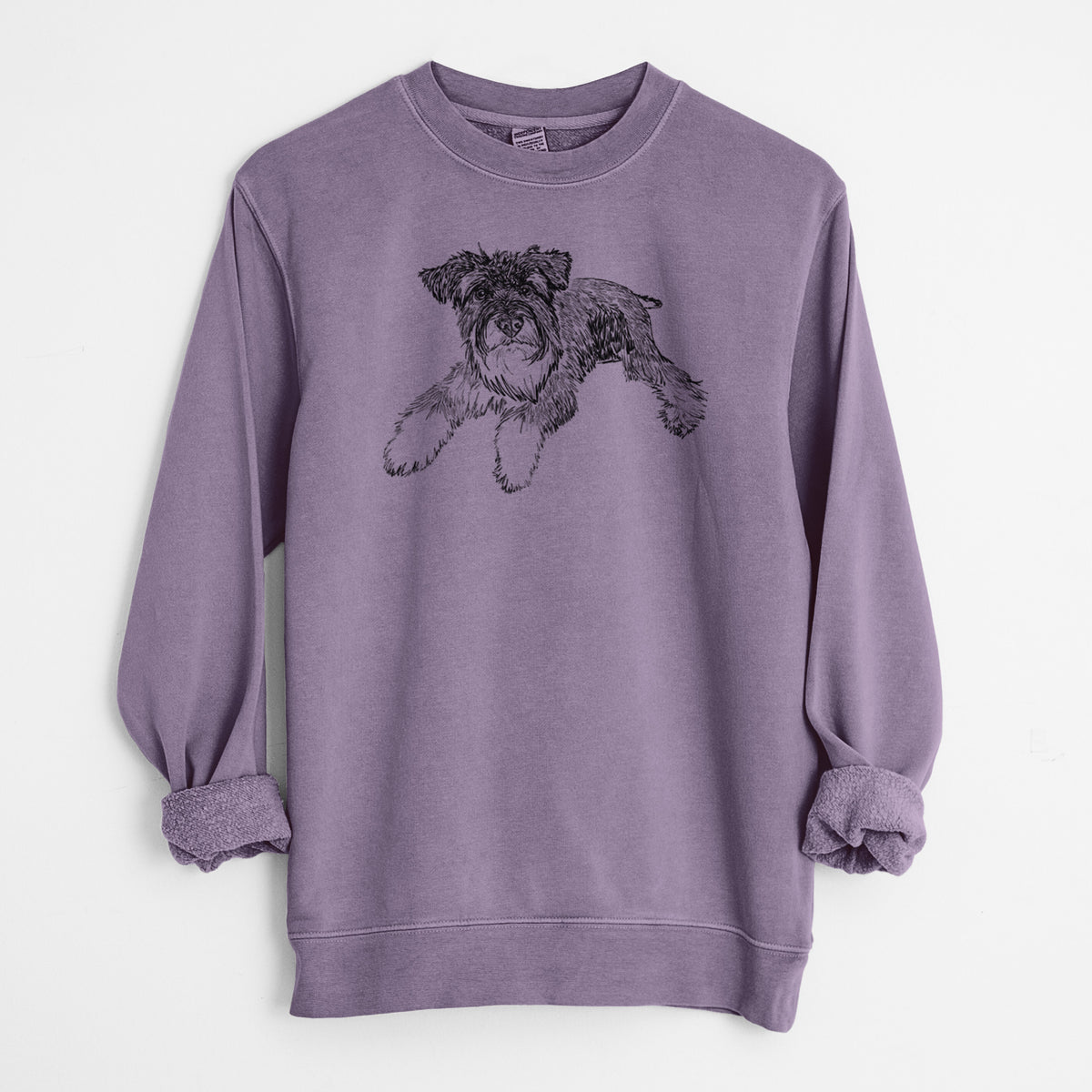 Doodled Bentley the Miniature Schnauzer - Unisex Pigment Dyed Crew Sweatshirt
